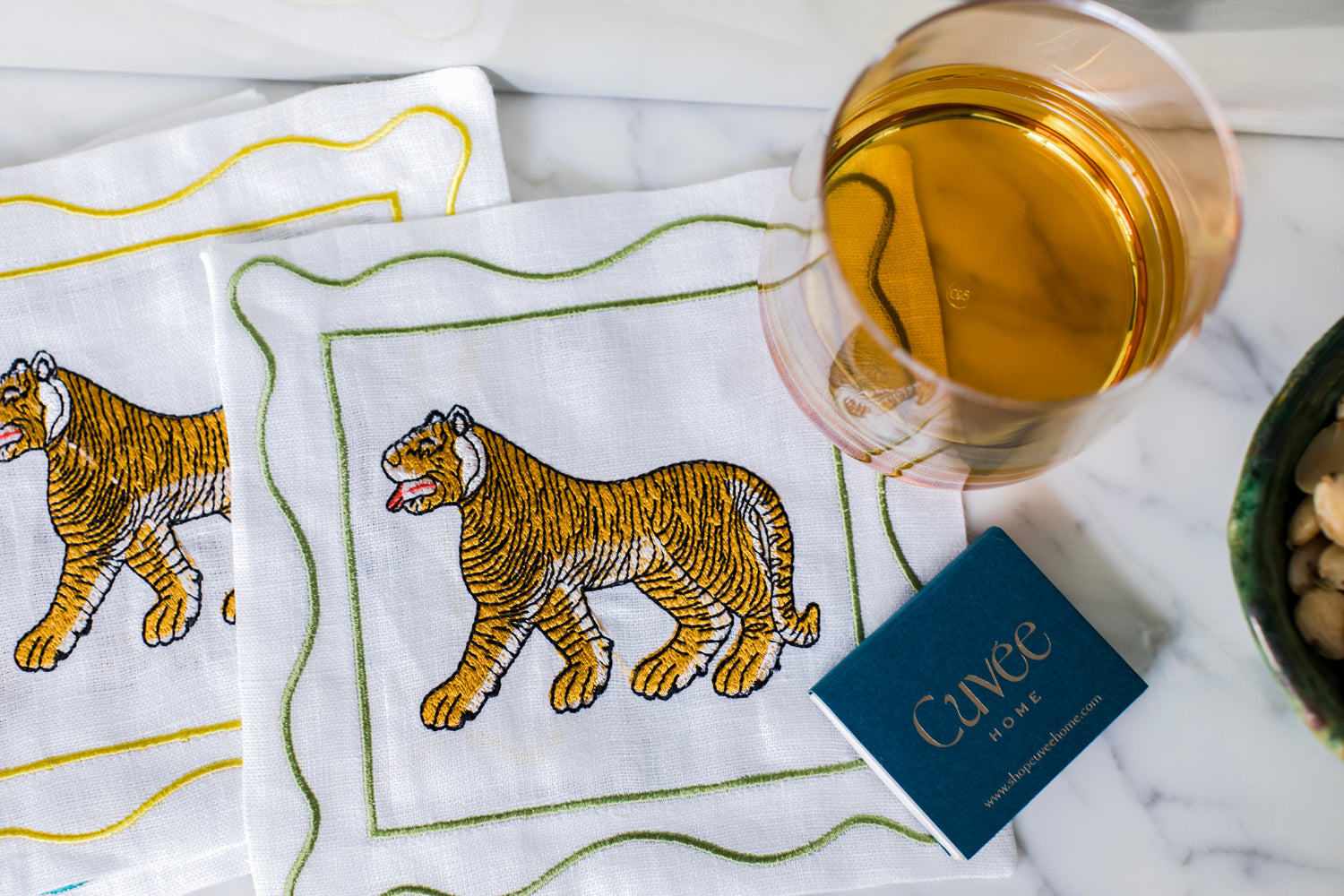 Embroidered Indian Tiger Cocktail Napkins, Set of 4