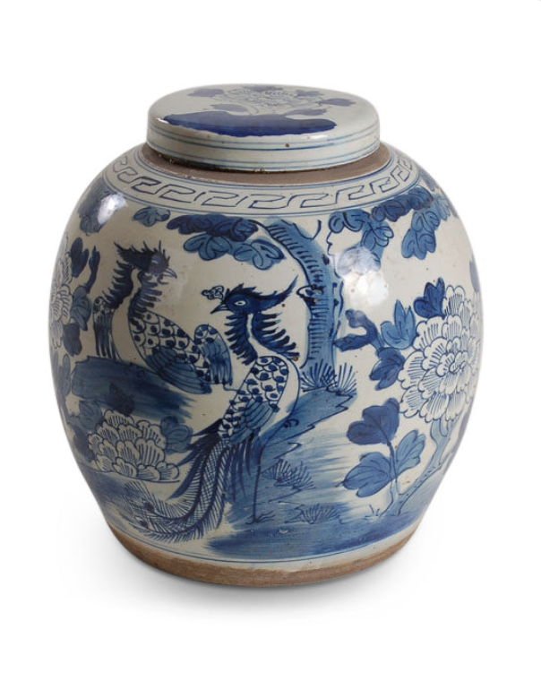 12″ Blue and White Phoenix Jar