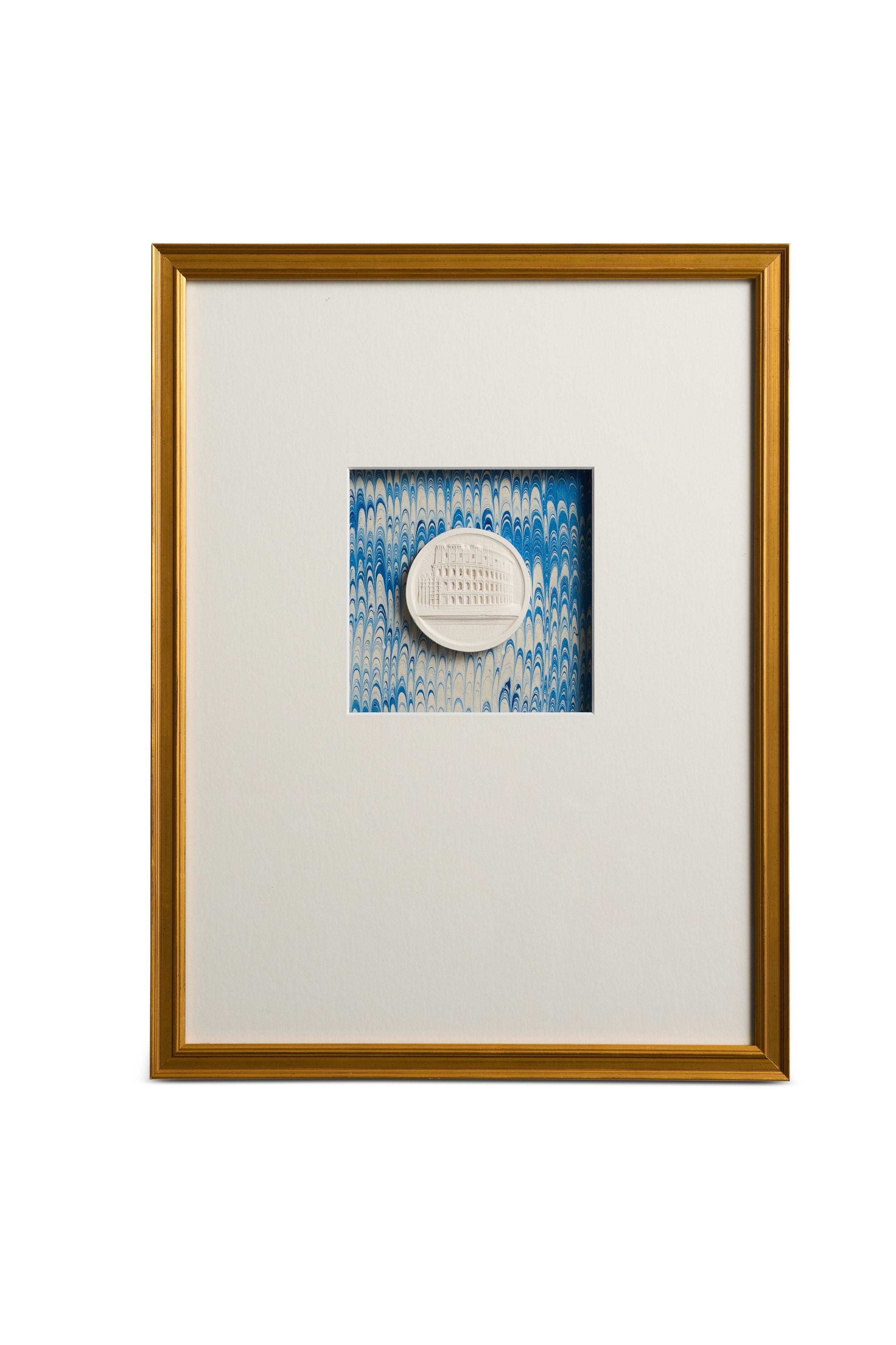 Framed Intaglio on Blue Marbled Paper