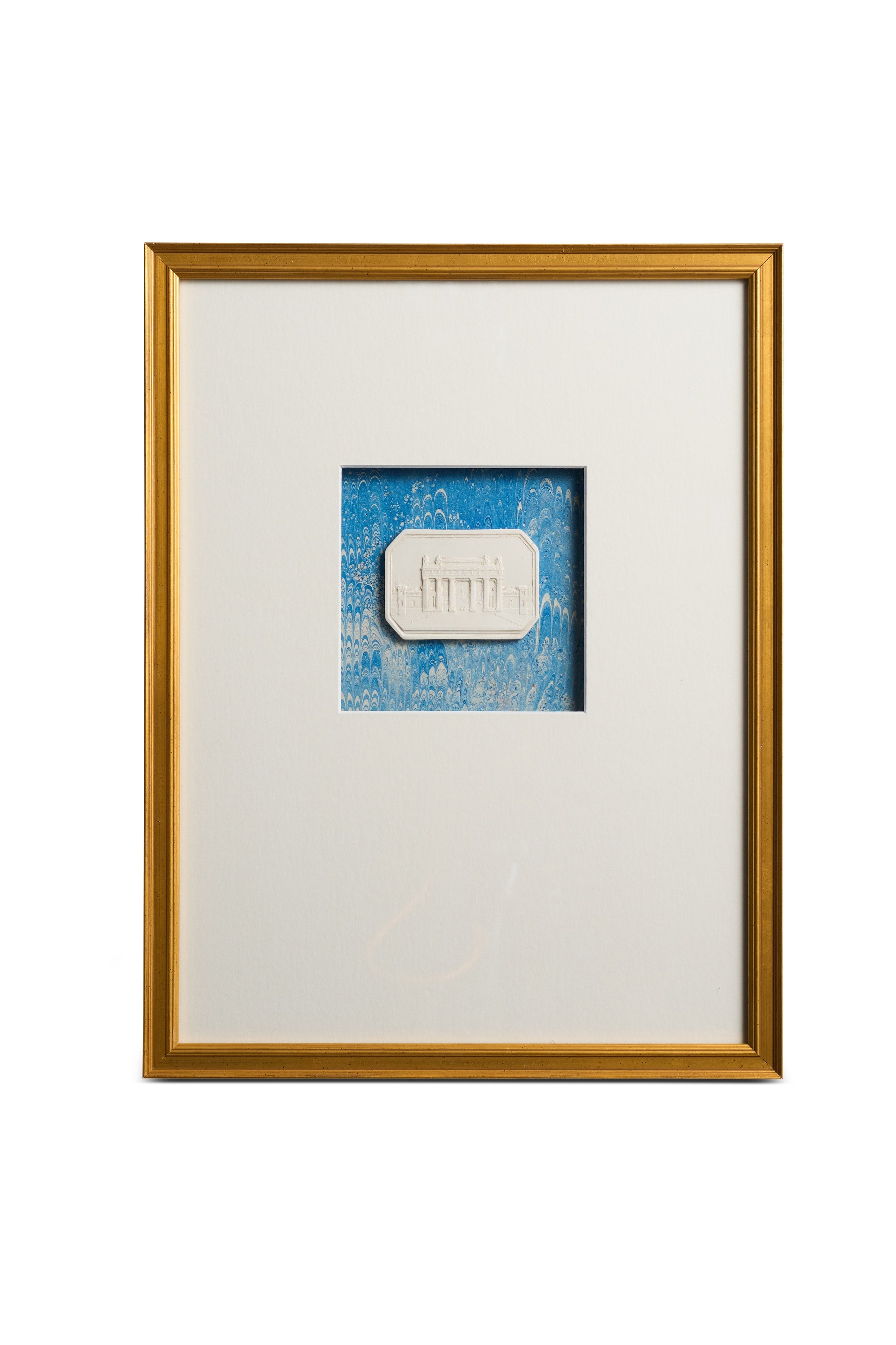 Framed Intaglio on Blue Marbled Paper