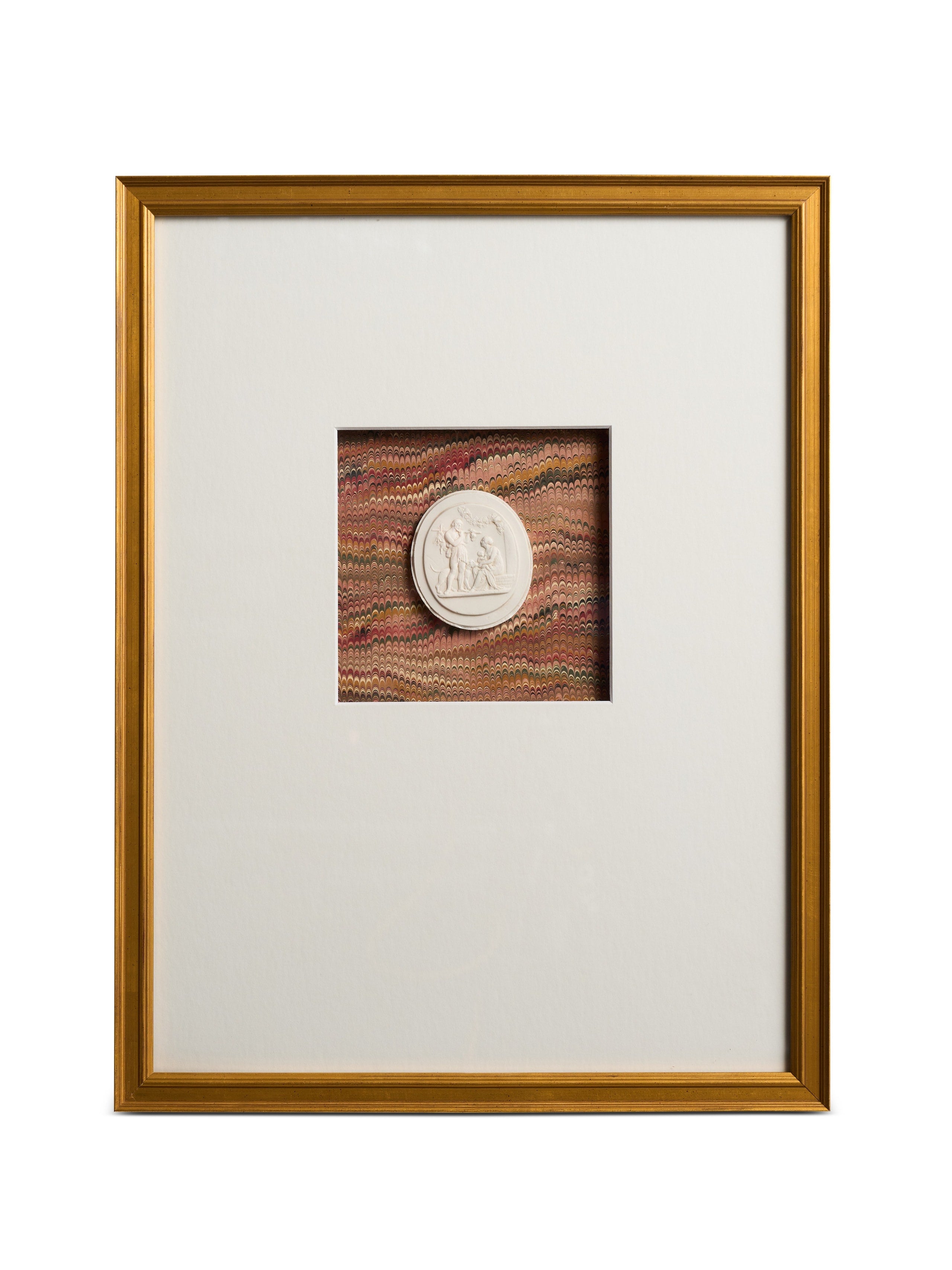 Framed Intaglio on Red Marbled Paper