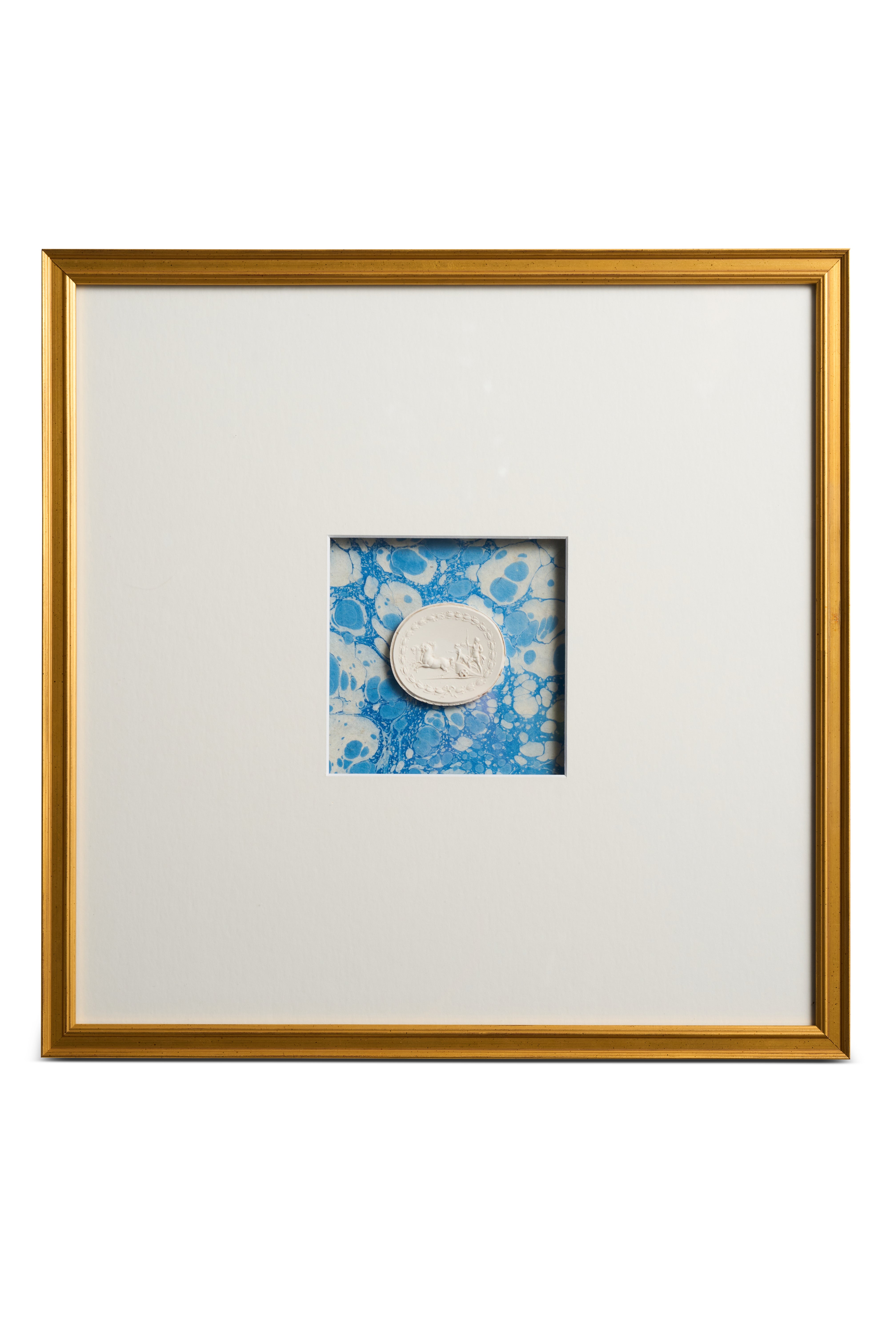 Framed Intaglio on Blue Marbled Paper