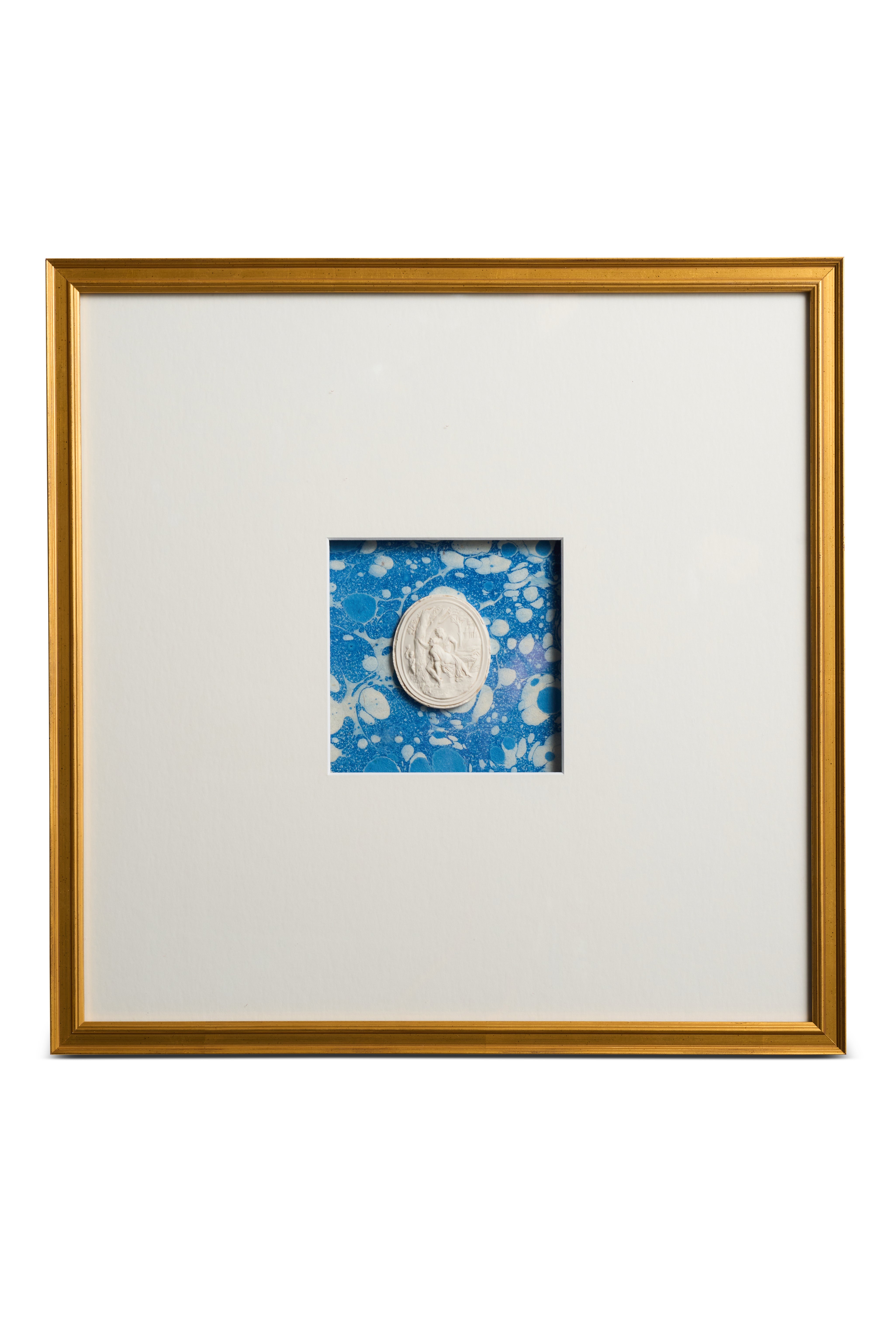 Framed Intaglio on Blue Marbled Paper