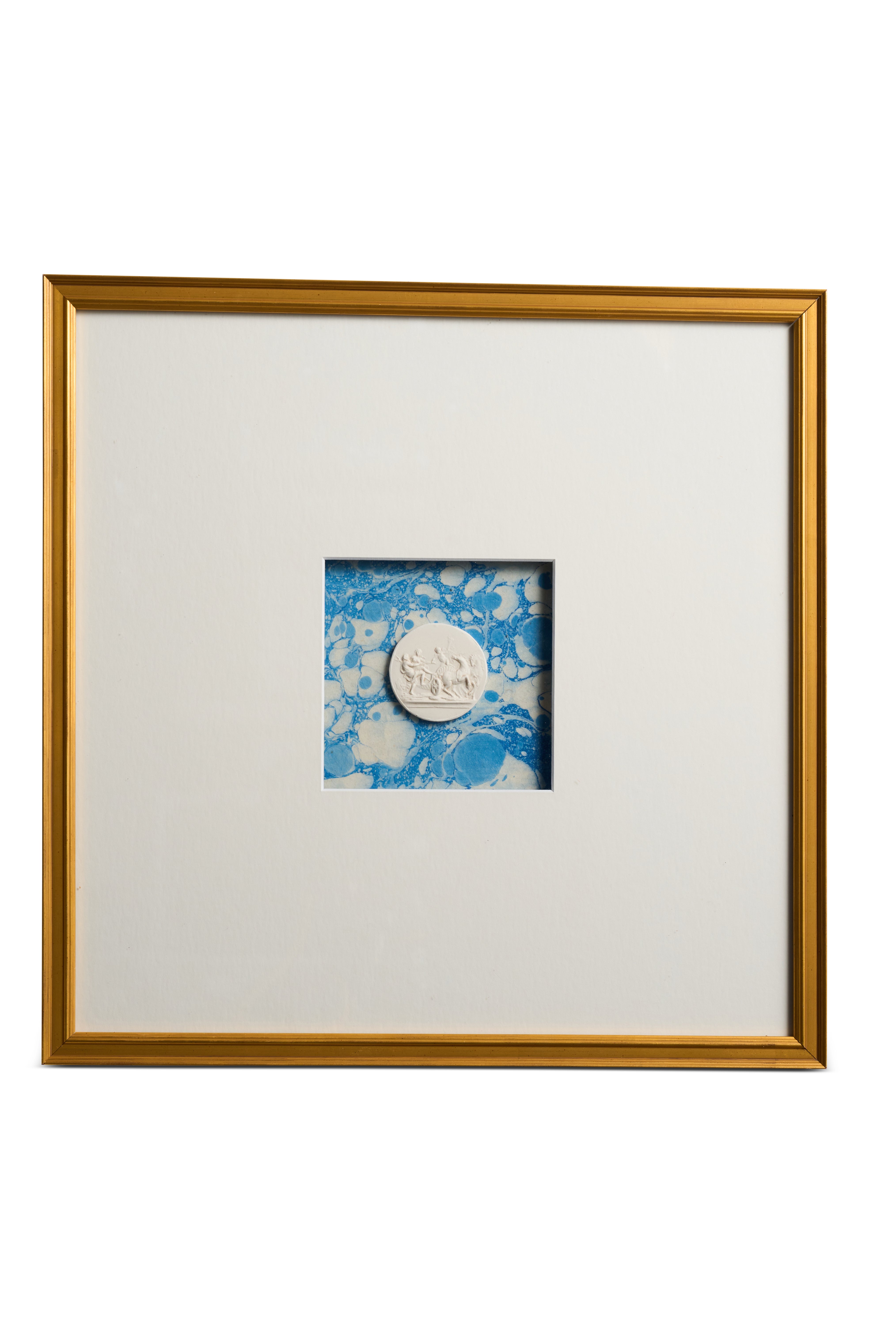 Framed Intaglio on Blue Marbled Paper