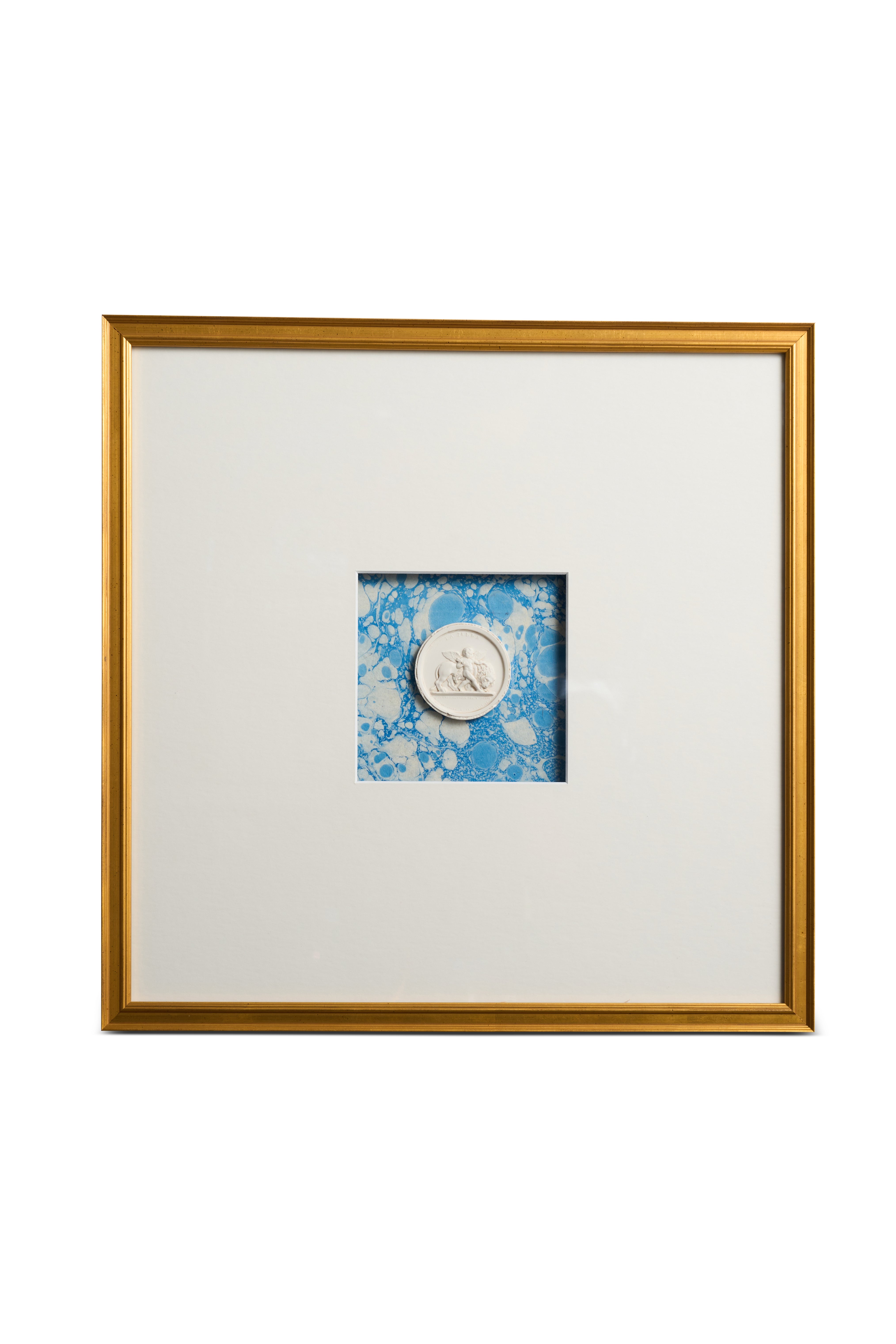 Framed Intaglio on Blue Marbled Paper