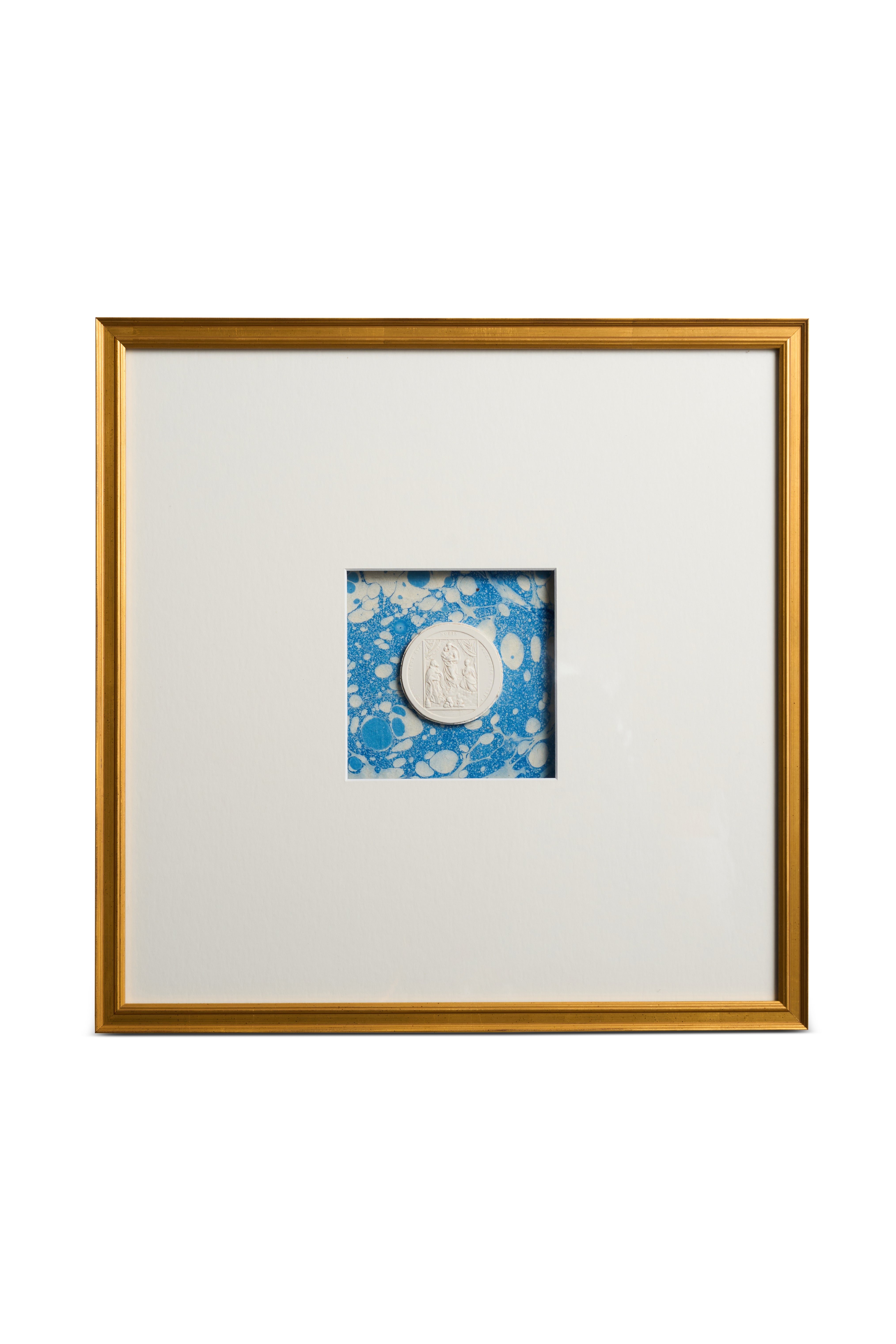 Framed Intaglio on Blue Marbled Paper