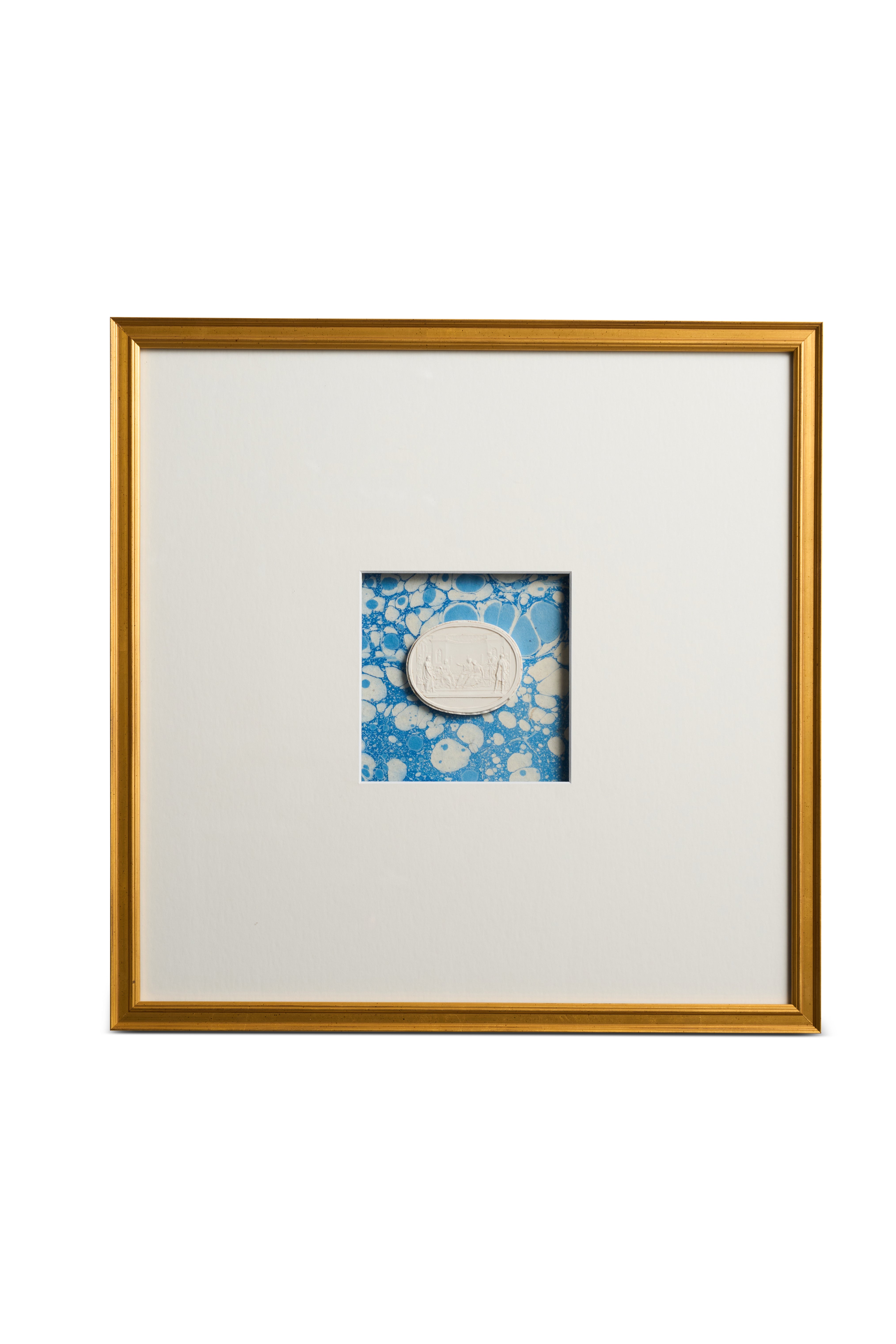 Framed Intaglio on Blue Marbled Paper
