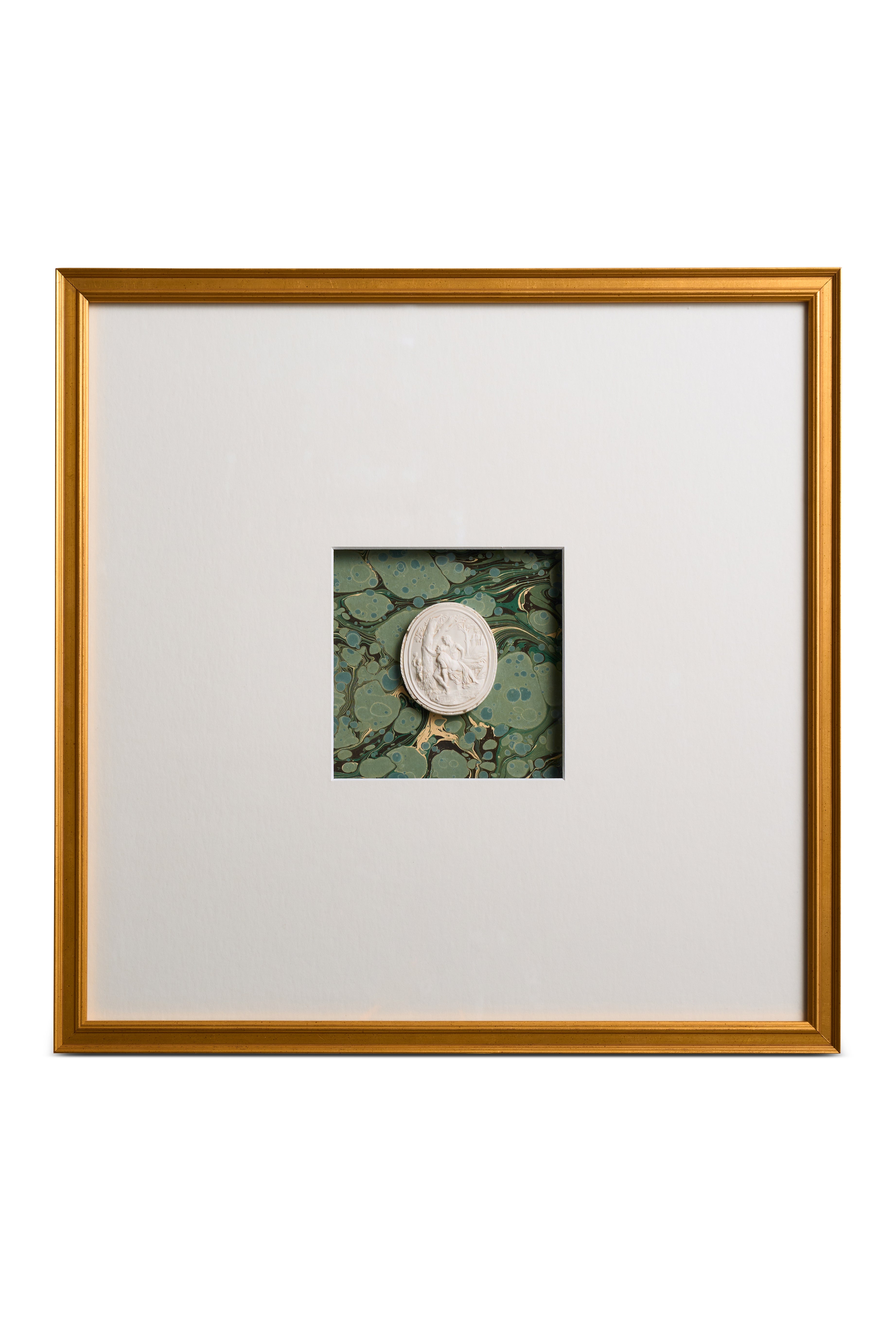 Framed Intaglio on Green Marbled Paper
