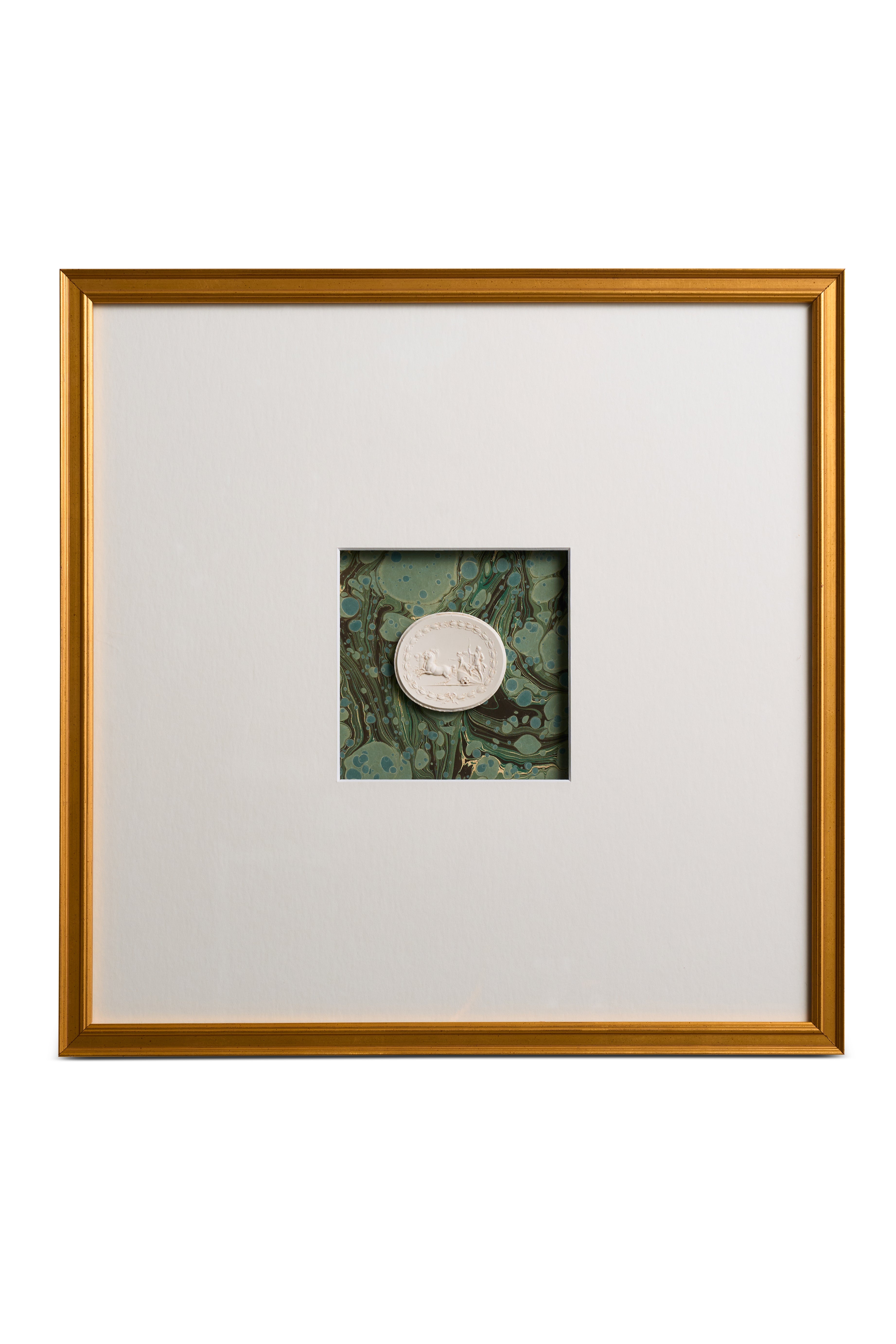 Framed Intaglio on Green Marbled Paper