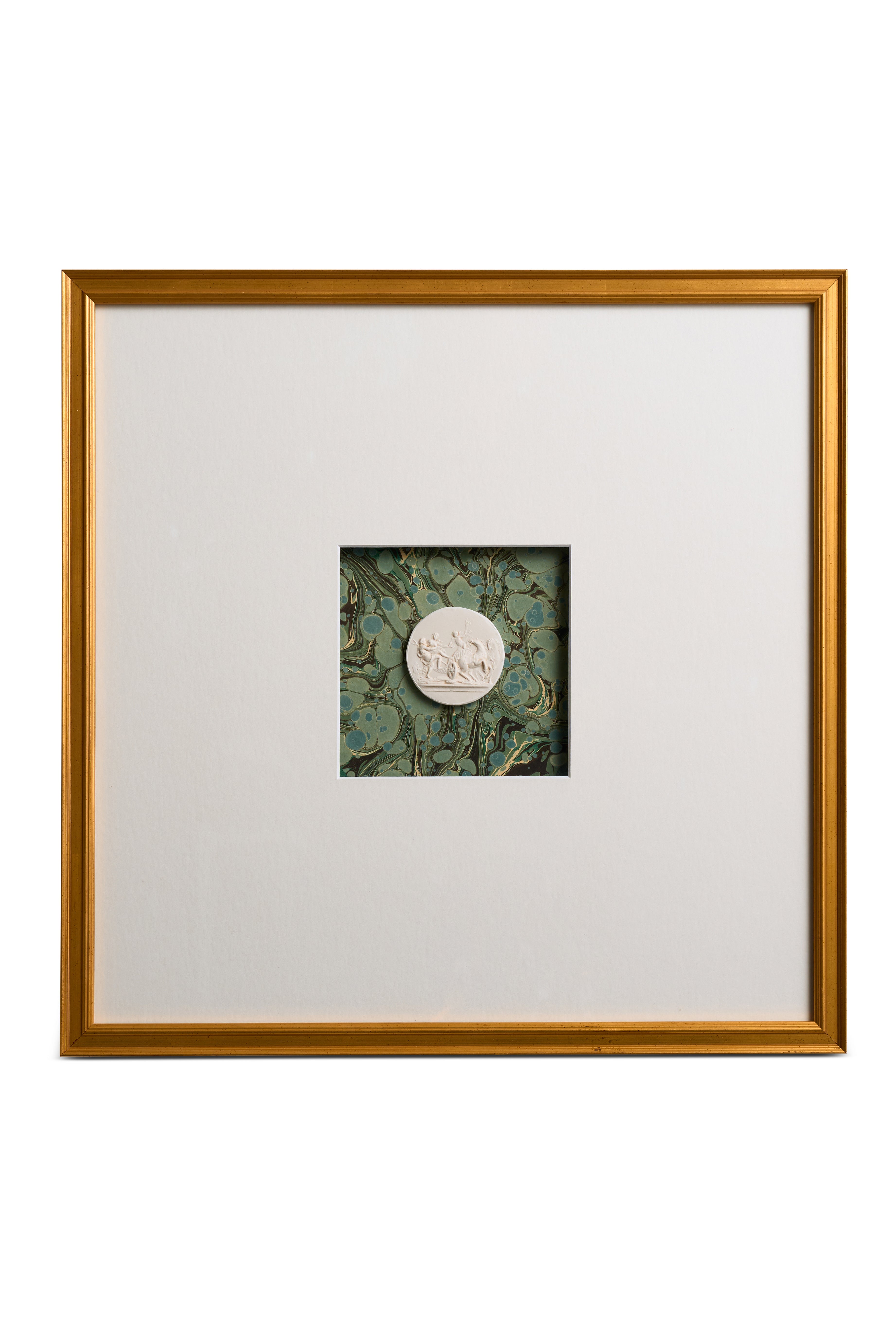 Framed Intaglio on Green Marbled Paper