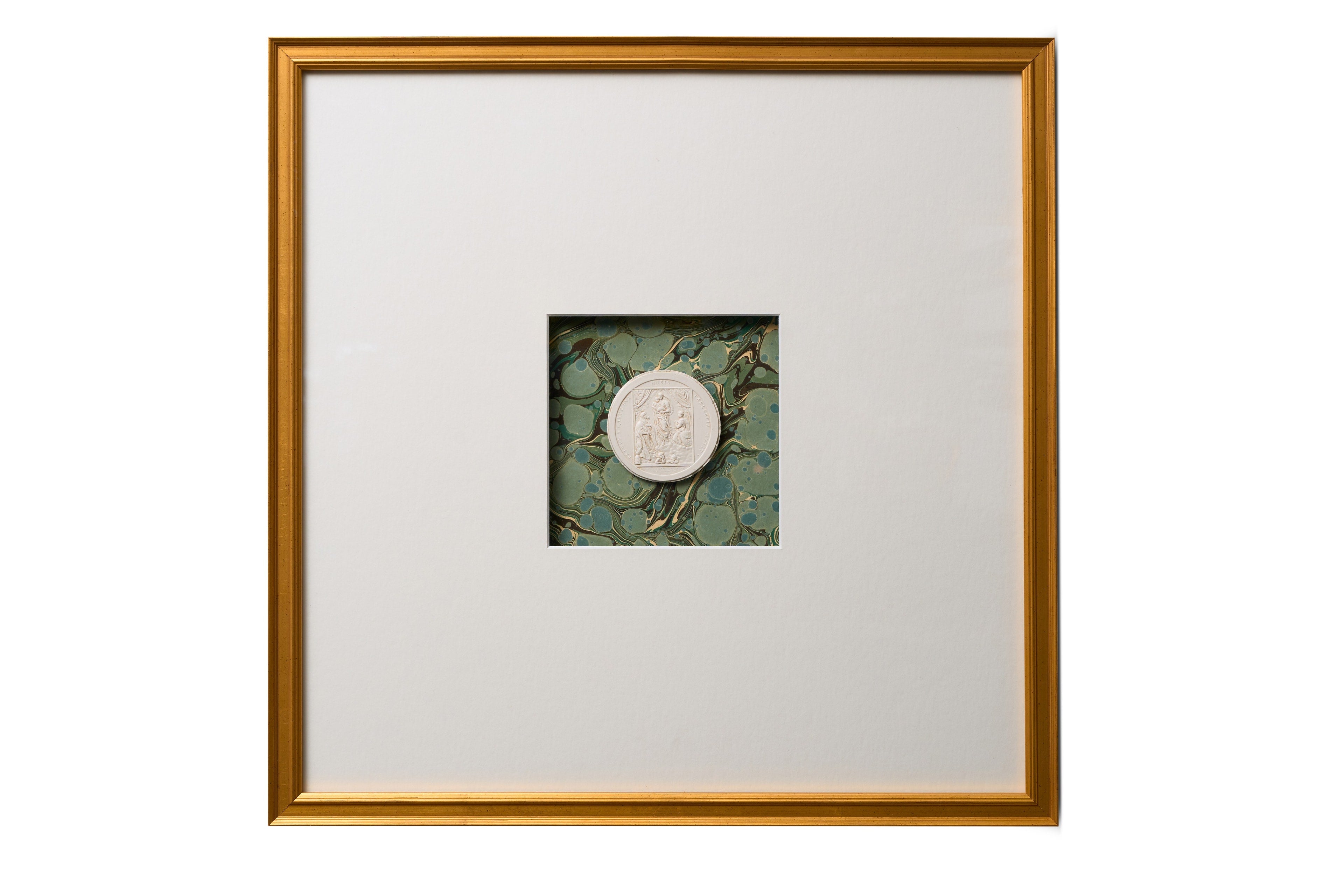 Framed Intaglio on Green Marbled Paper