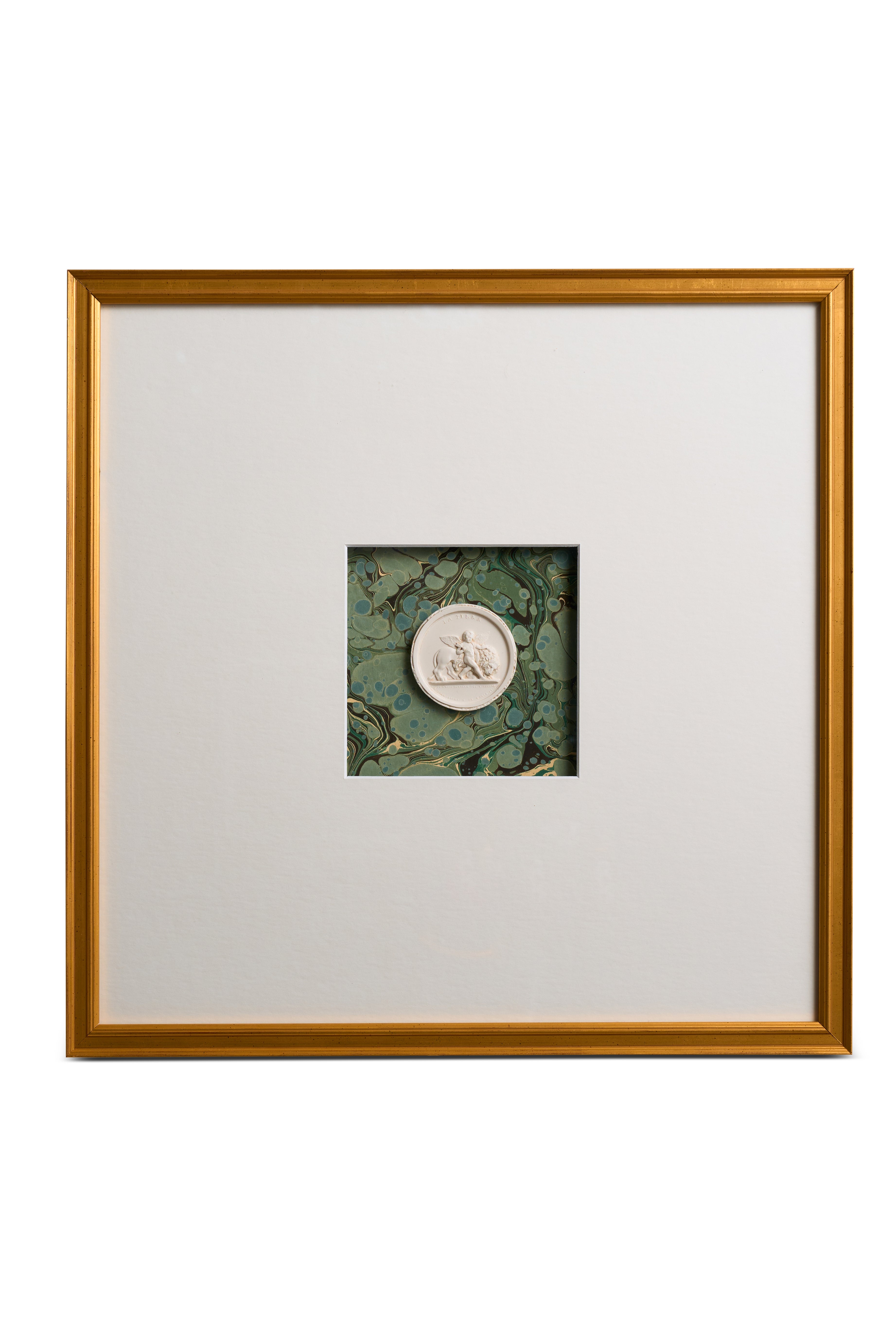 Framed Intaglio on Green Marbled Paper