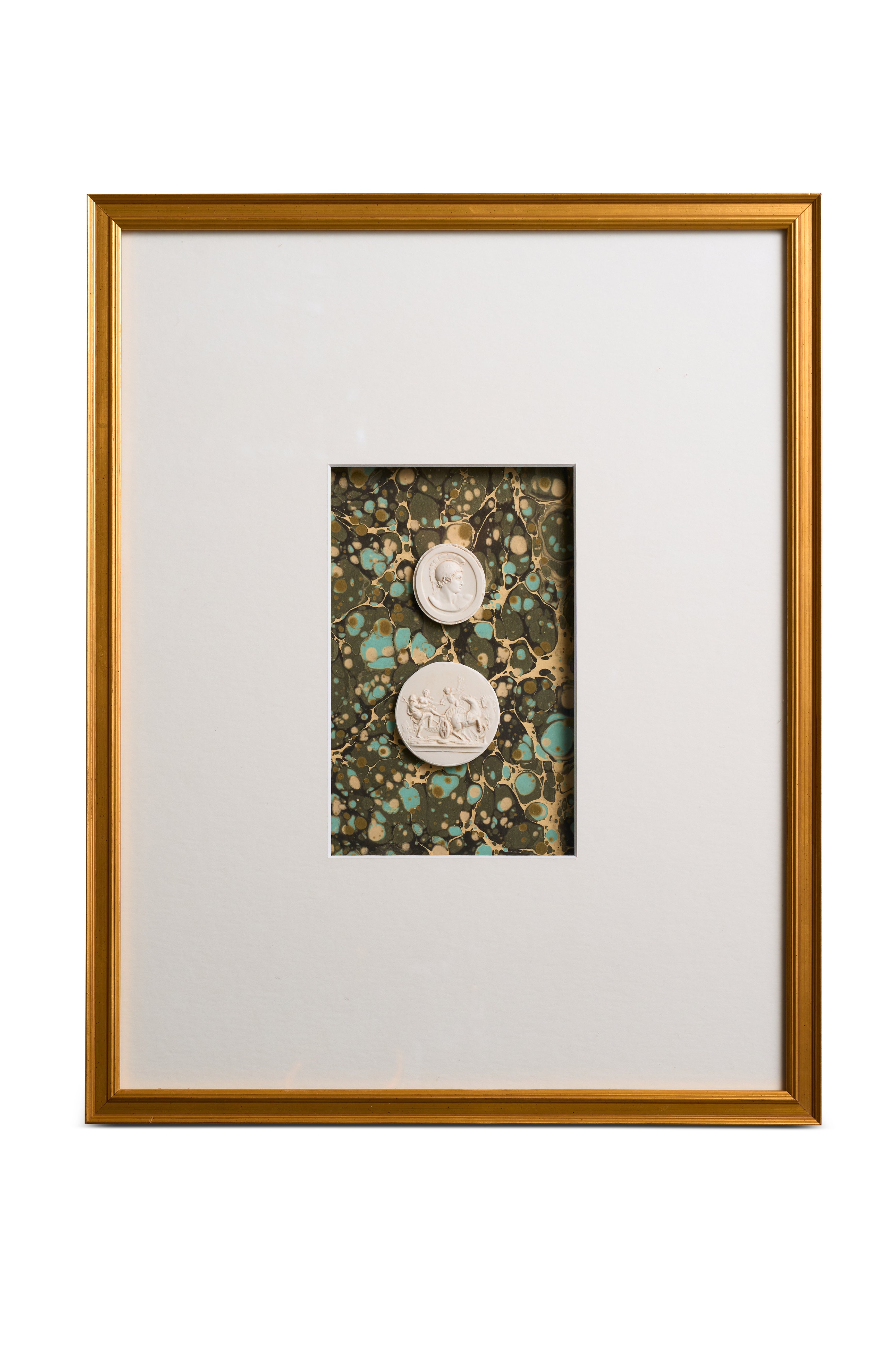 Framed Double Intaglios on Green Marbled Paper
