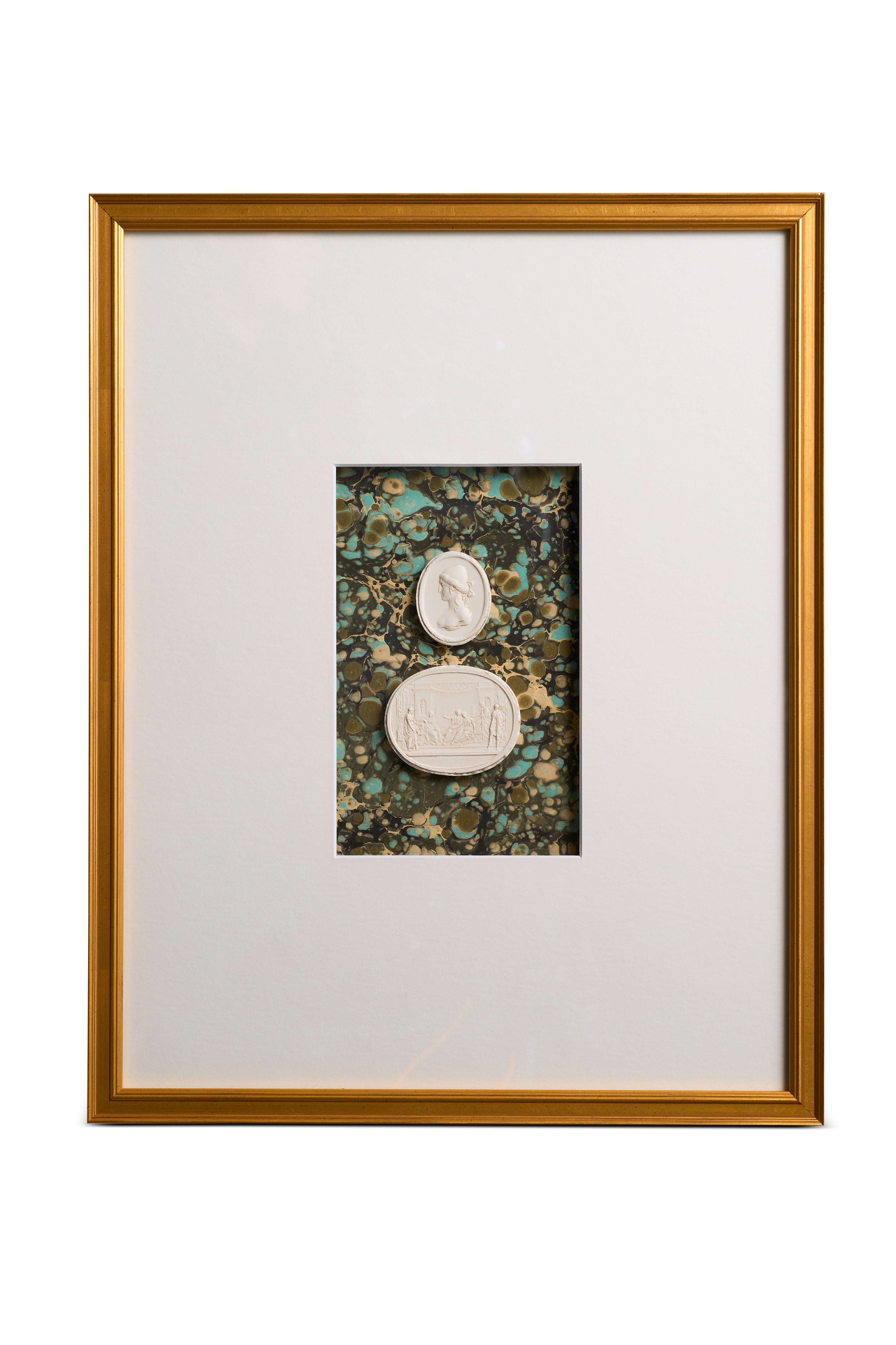 Framed Double Intaglios on Green Marbled Paper