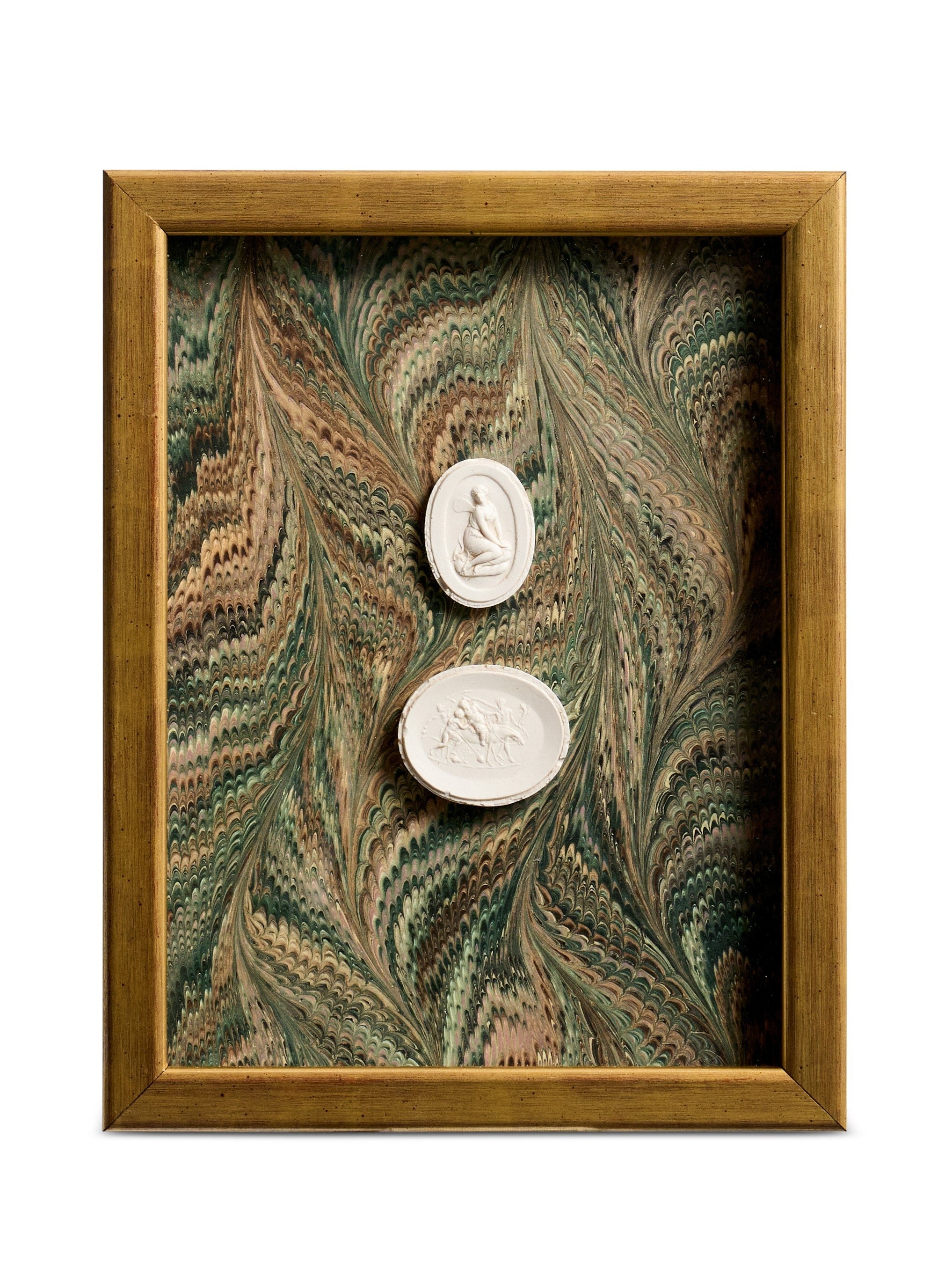 Small Framed Double Intaglios on Verdigris Plume Paper