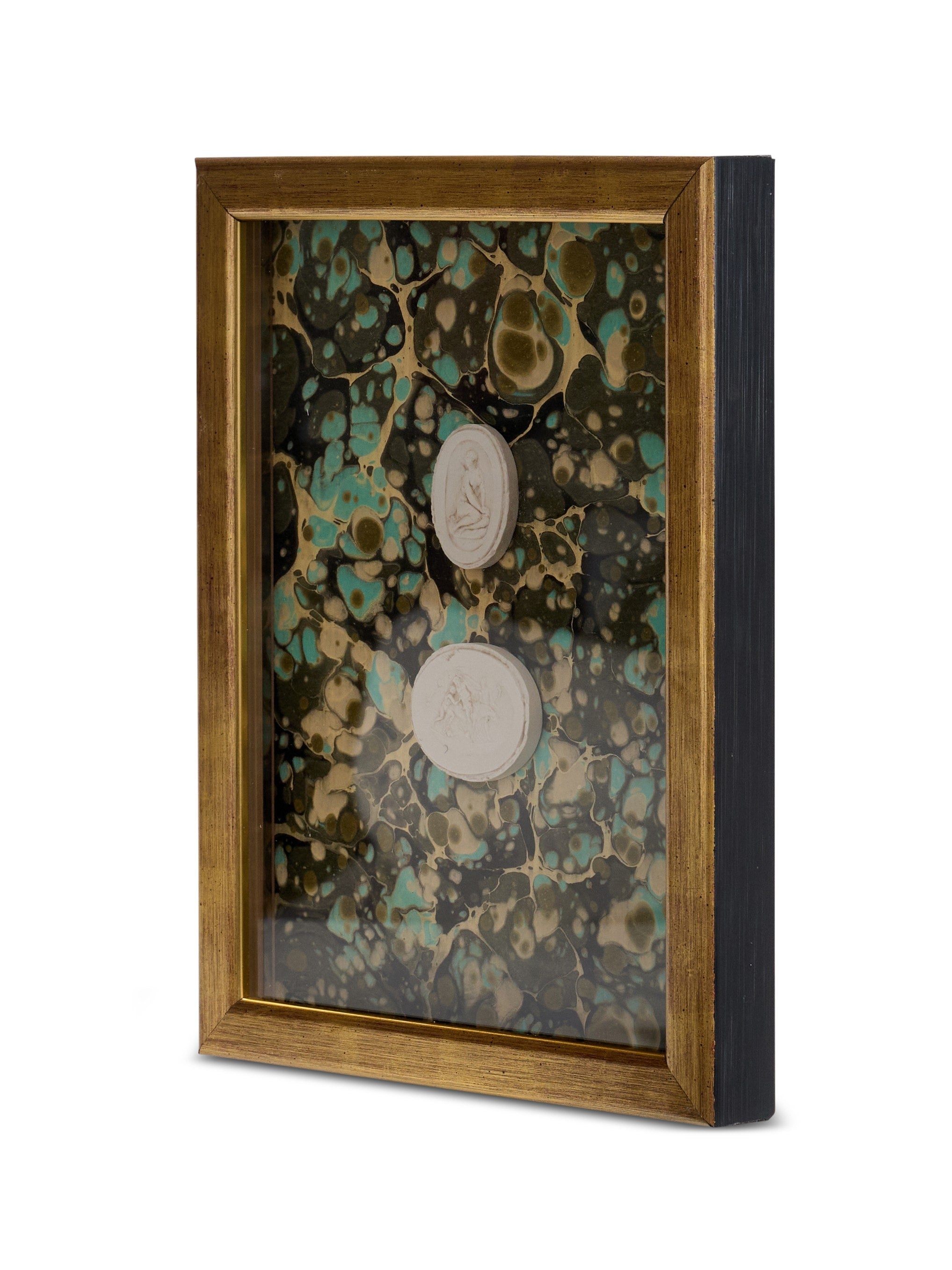 Small Framed Double Intaglios on Verdigris Stone Paper
