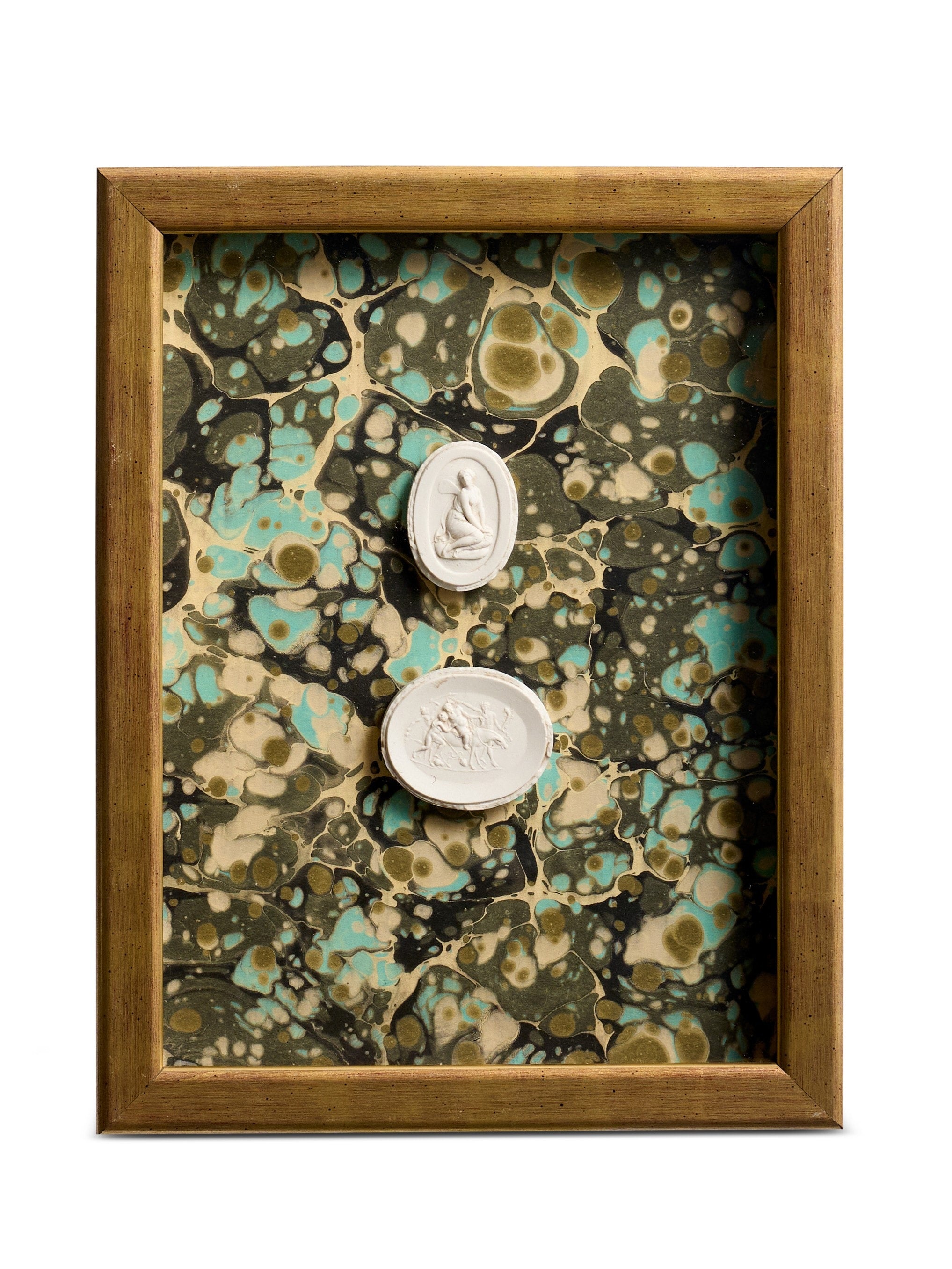 Small Framed Double Intaglios on Verdigris Stone Paper