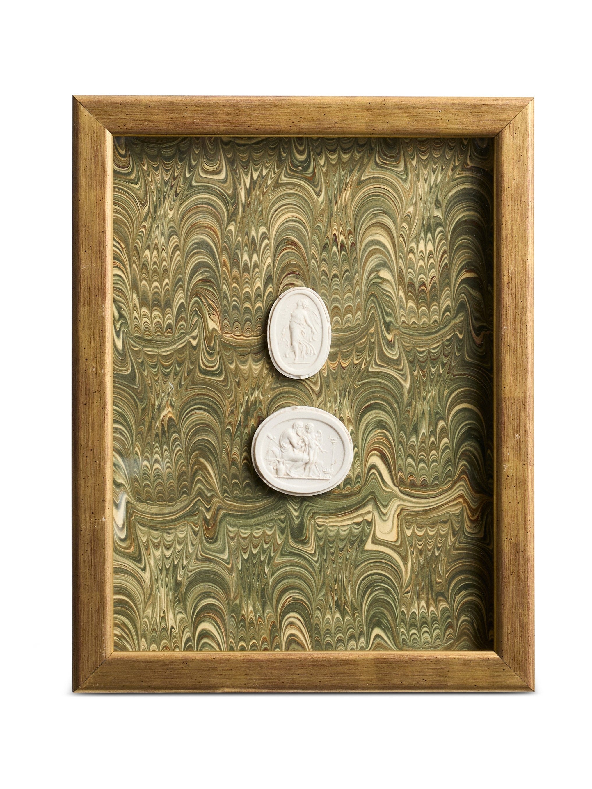Small Framed Double Intaglios on Olive Whorl Paper