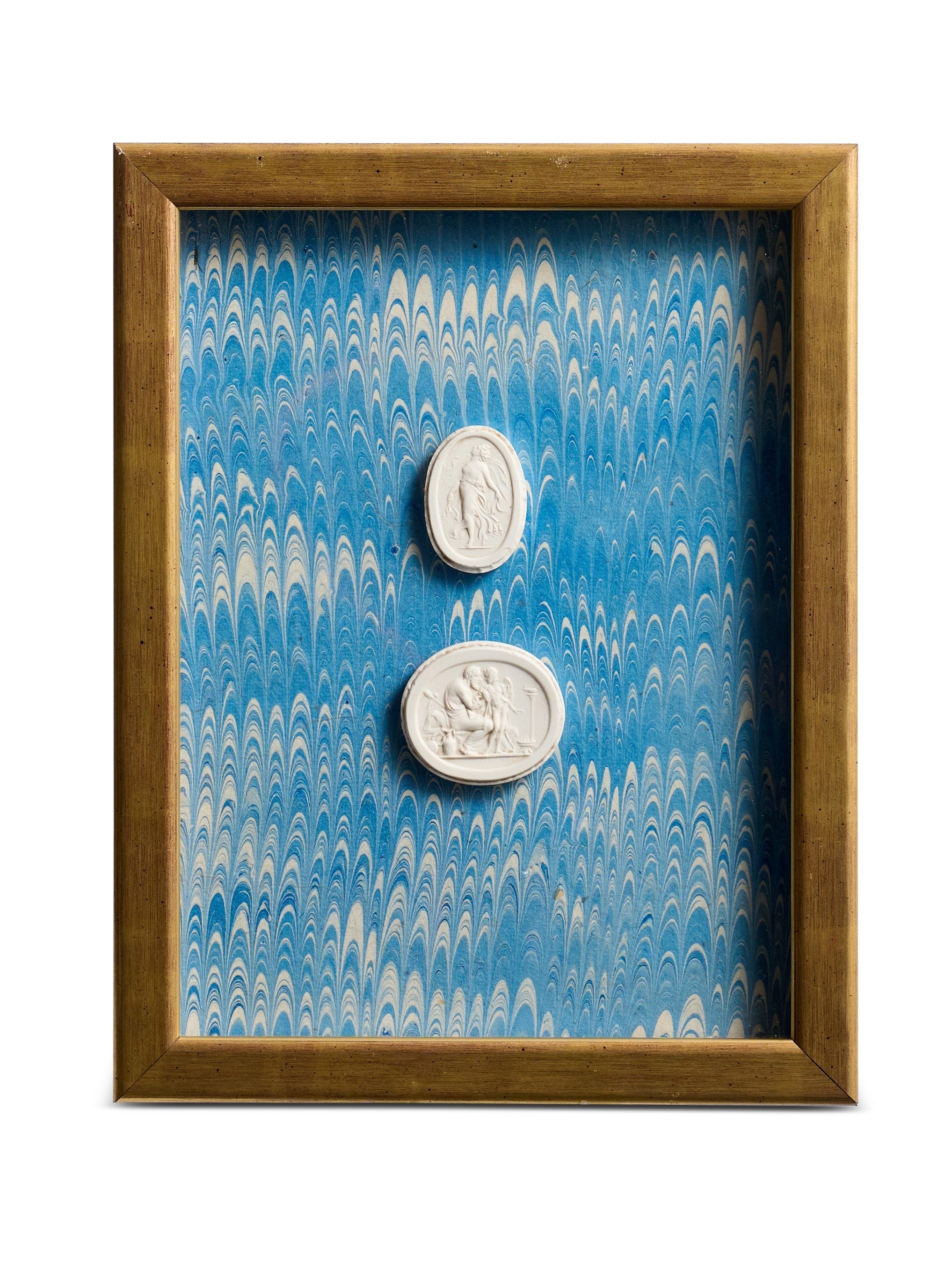 Small Framed Double Intaglios on Blue Nonpareil Paper