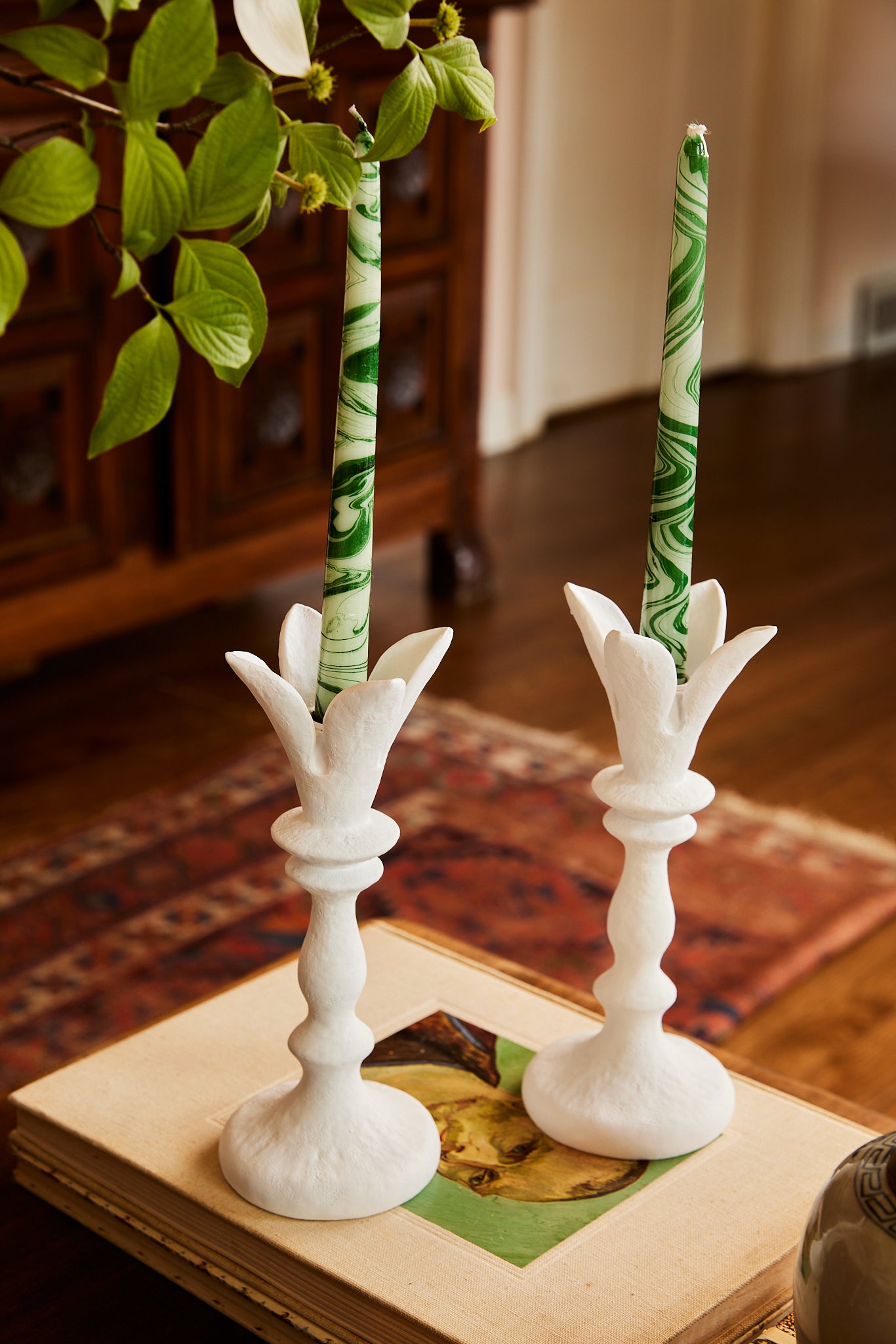 Francesca Carved Lotus Candlestick Holder