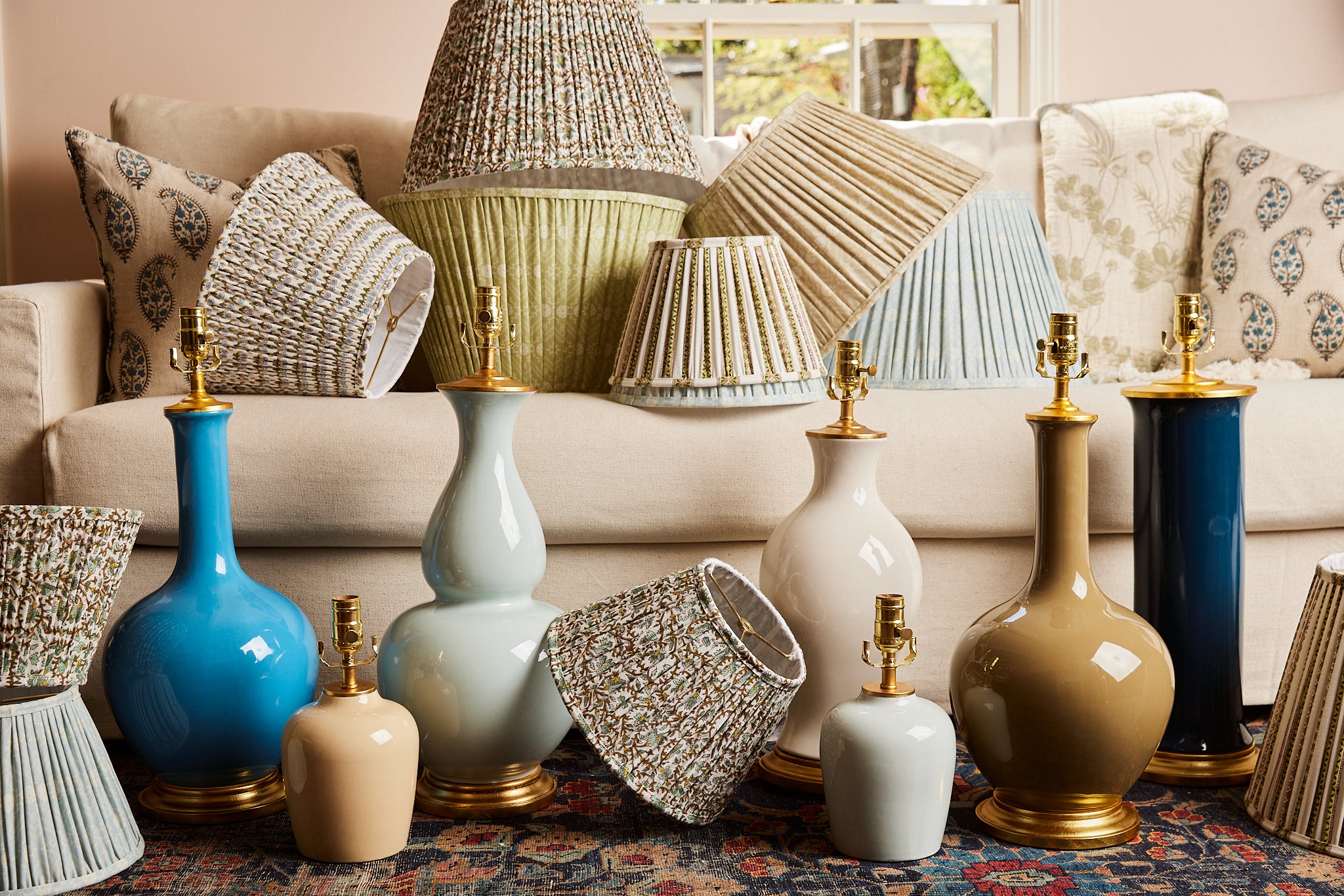Lainey Ceramic Column Table Lamp in Naval Blue | Cuvée Home