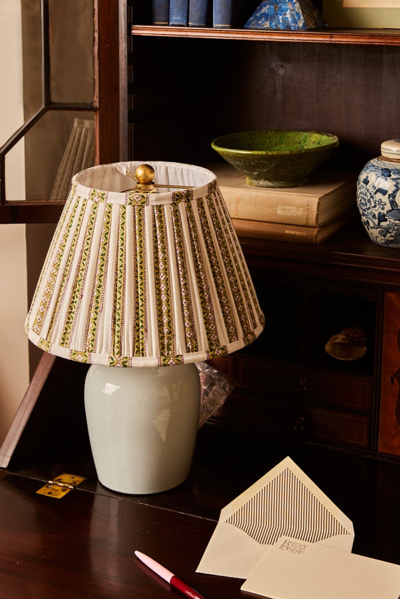 Petite Ceramic Table Lamp in Sky Blue with Patterned Shade