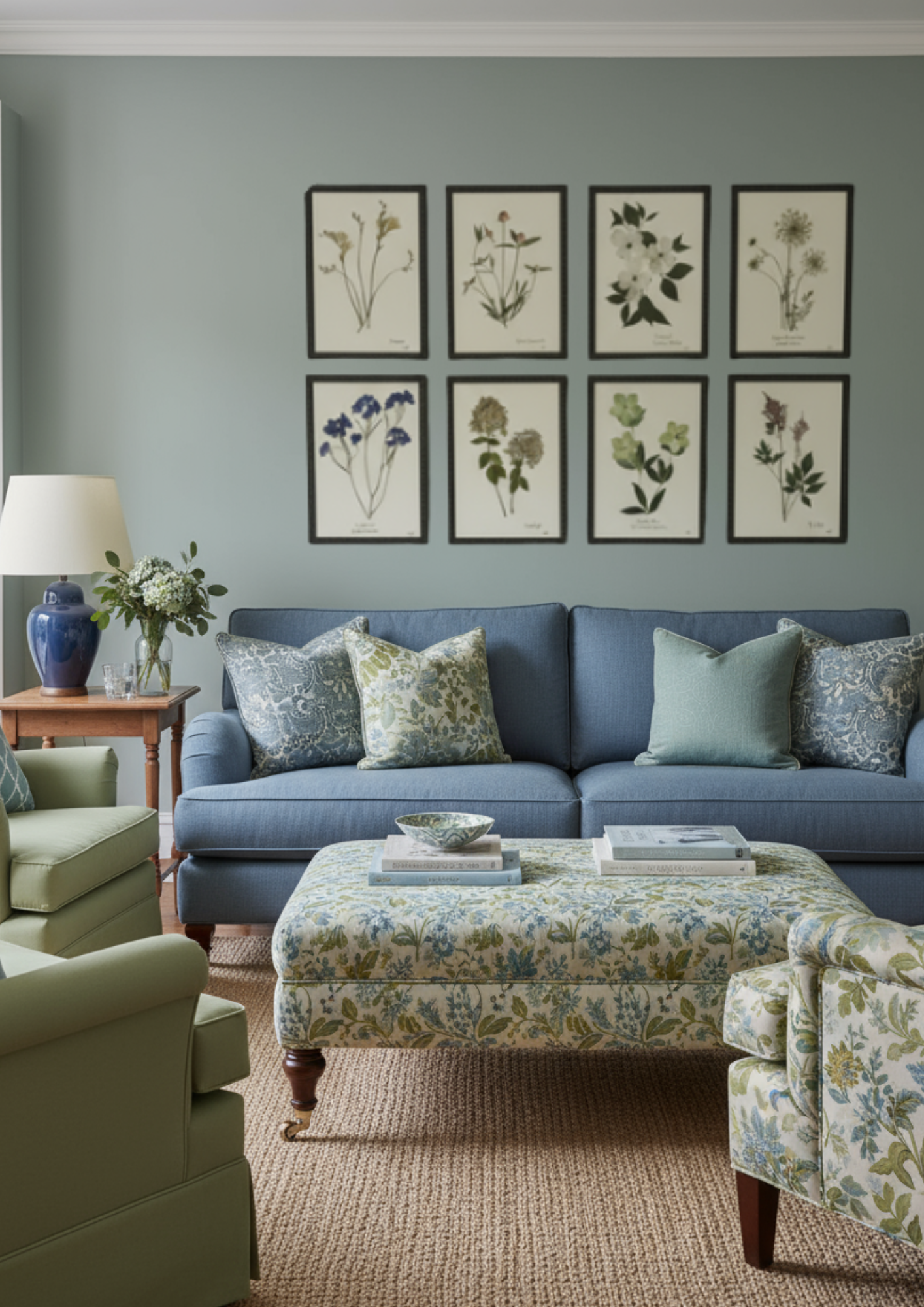 Framed Botanical In Medium Green Bobbin Frame