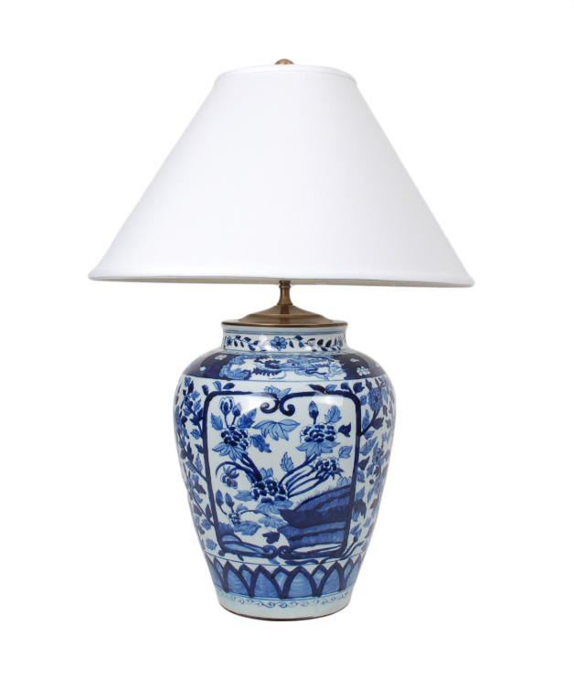 26" Blue and White Floral  Lamp