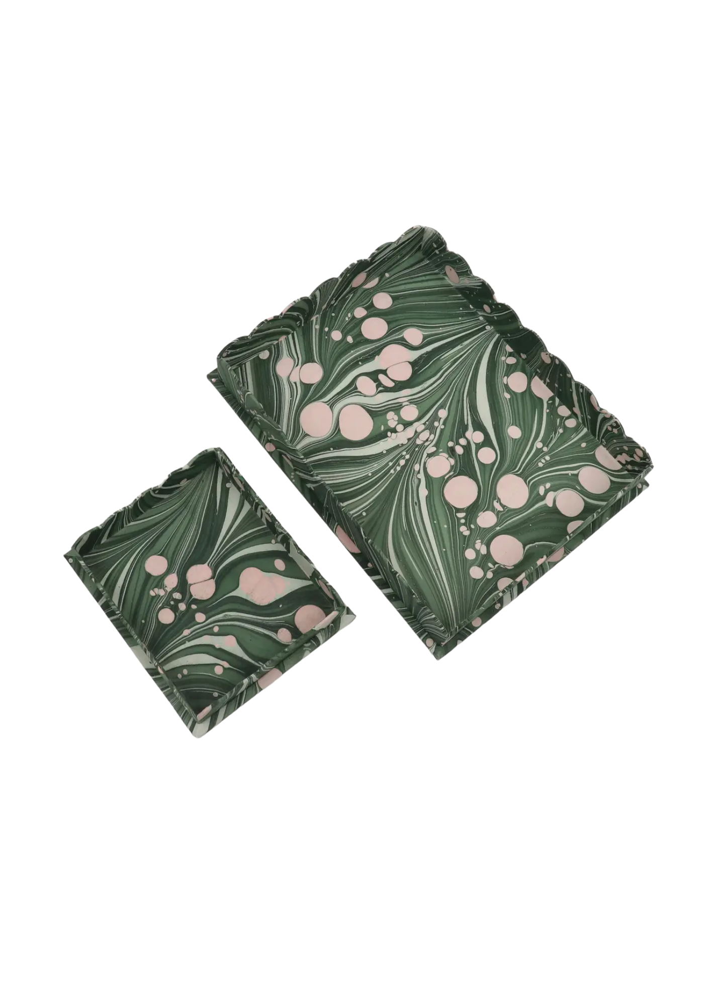 Marbled Scalloped Tray Set - Fire Whirl Green