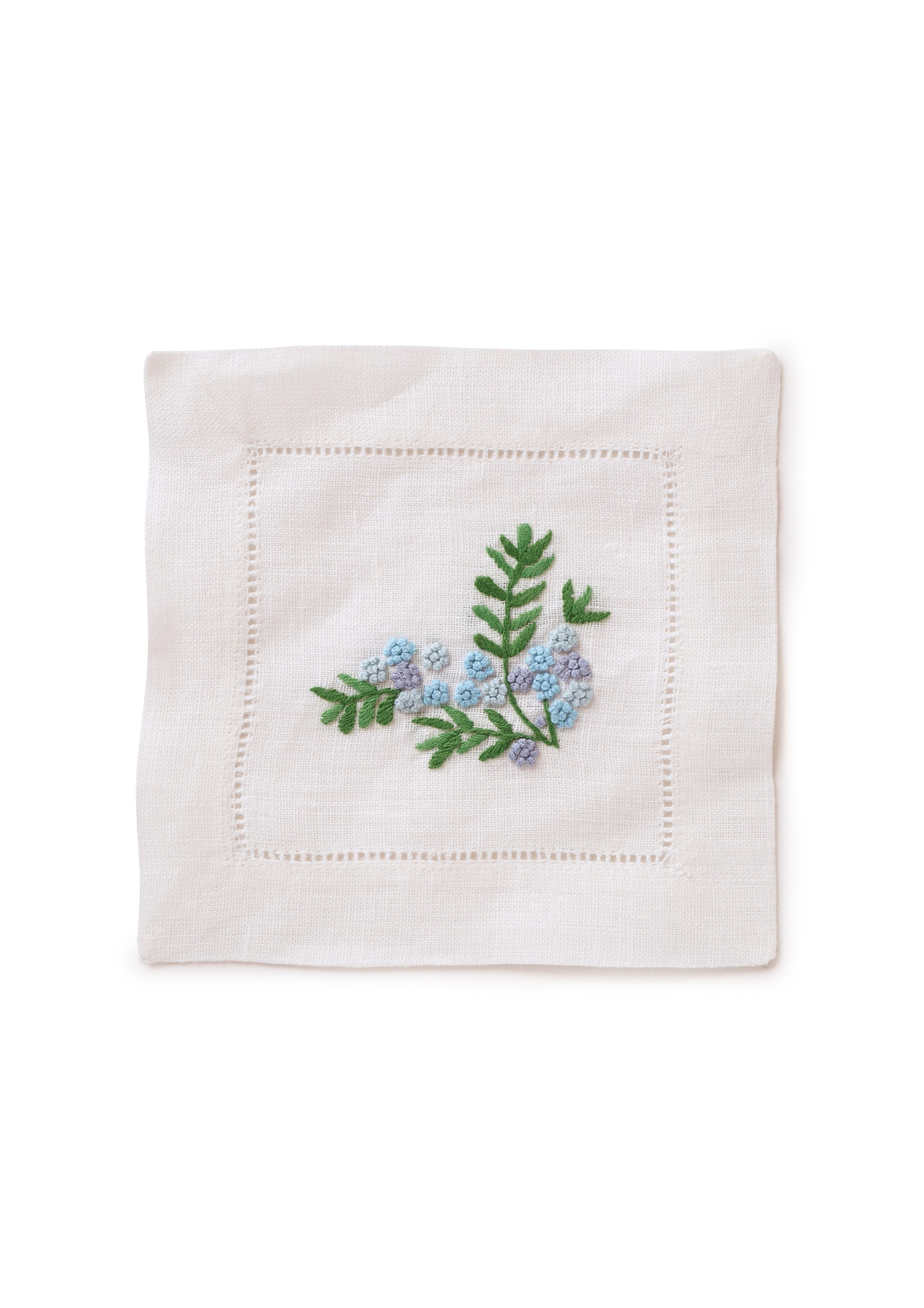 Hand Embroidered Blue Hydrangea Cocktail Napkins, Set of 4