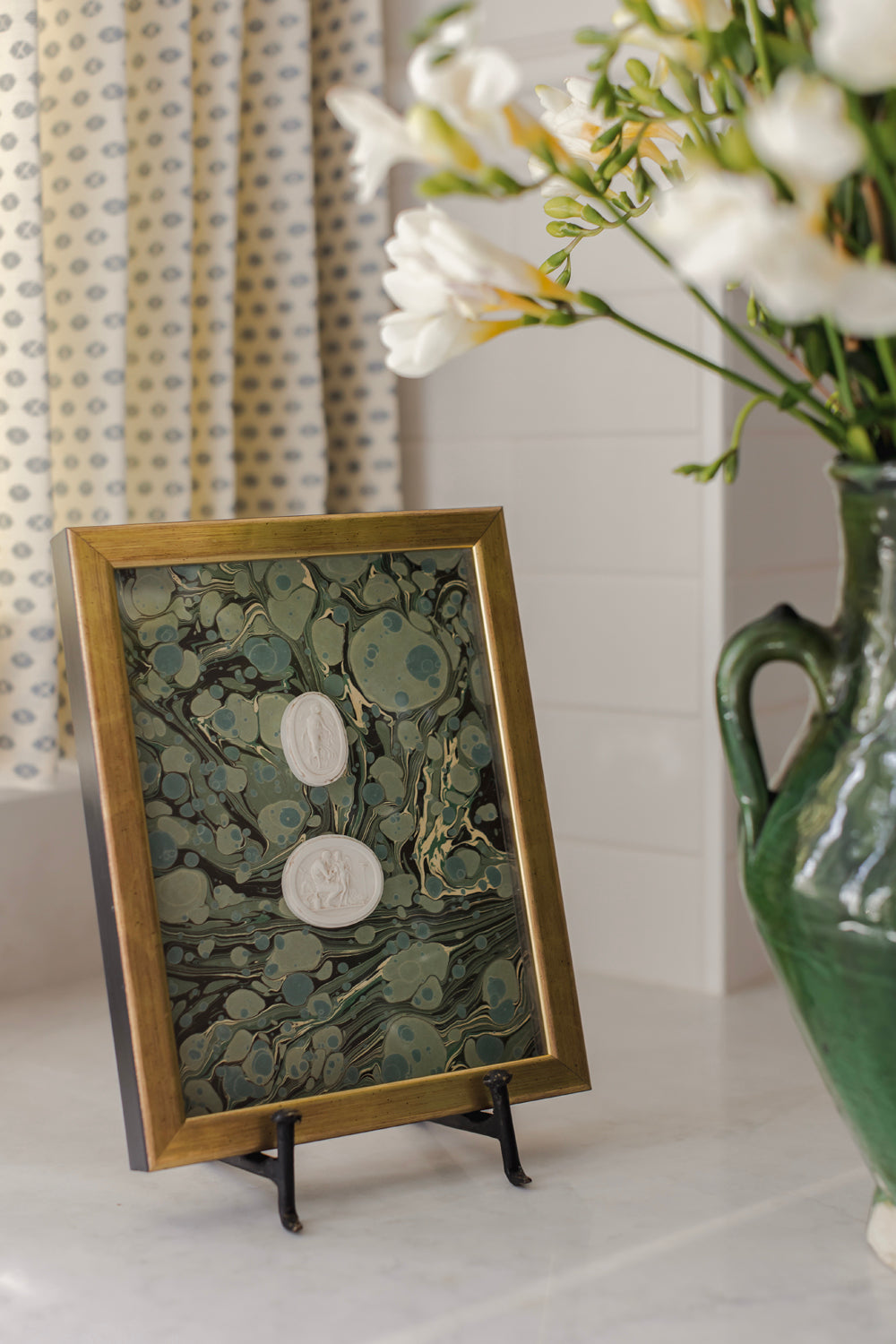 Small Framed Double Intaglios on Verdigris Stone Paper