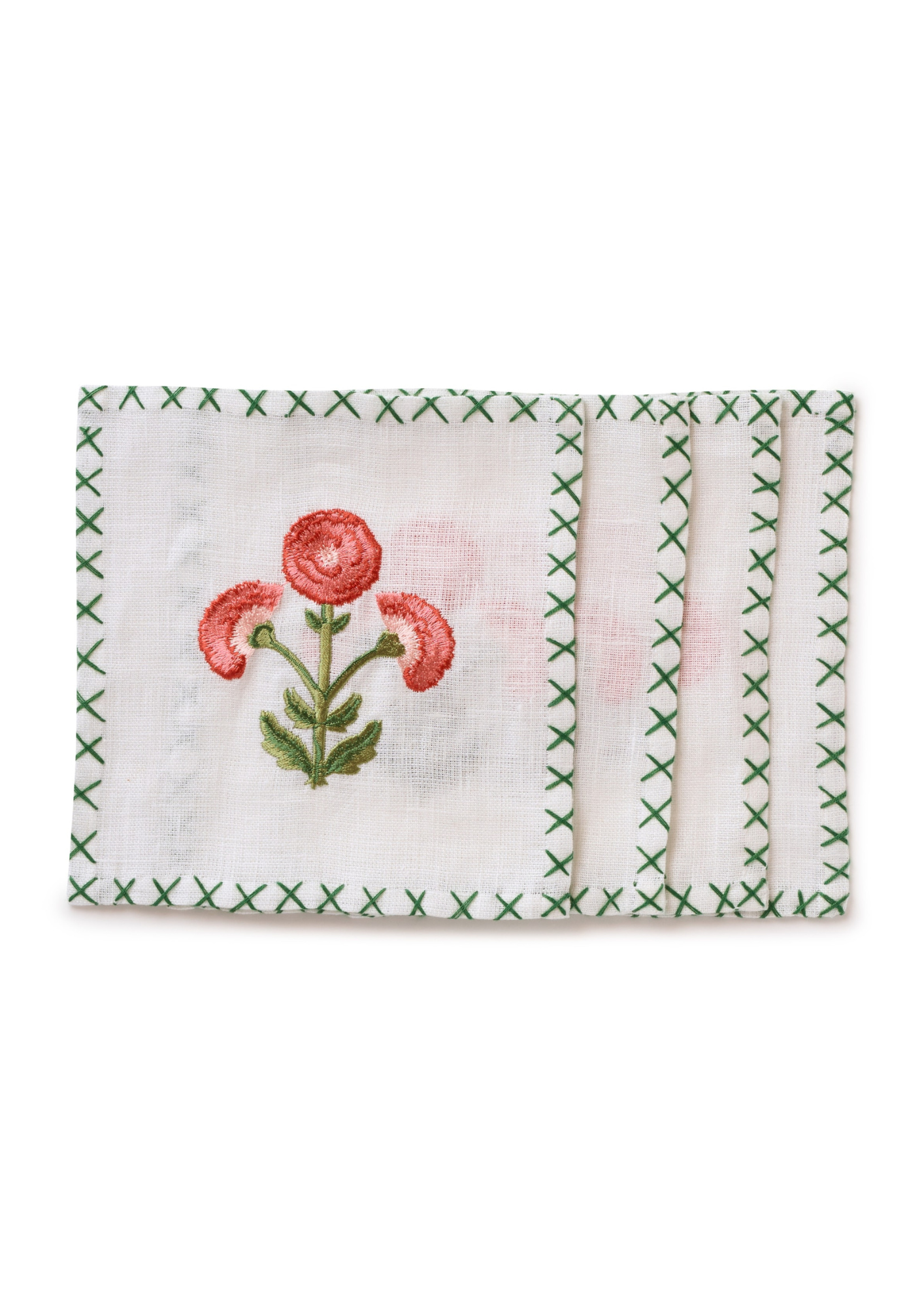 Embroidered Red Poppy Cocktail Napkins, Set of 4