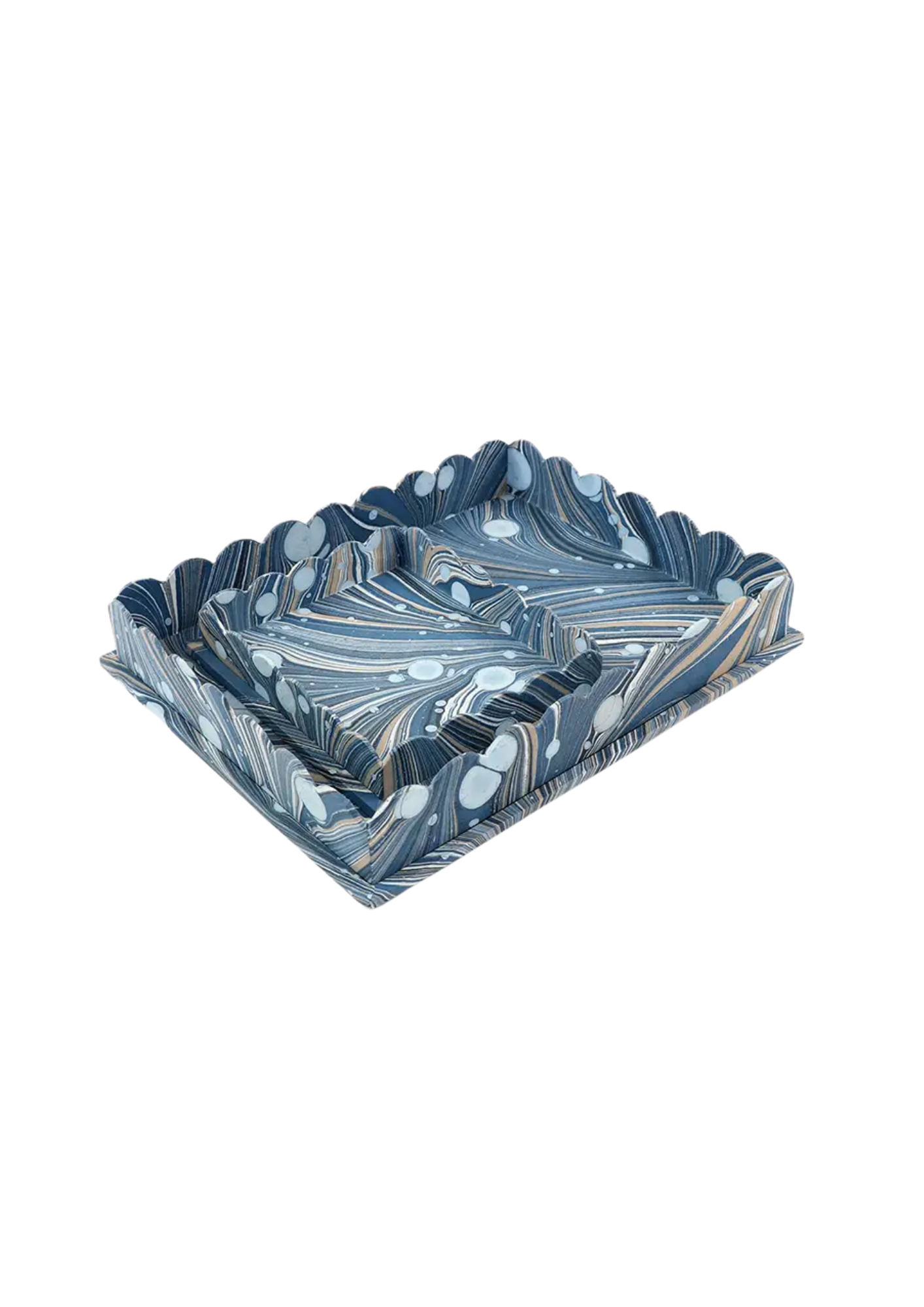 Marbled Scalloped Tray Set - Fire Whirl Blue