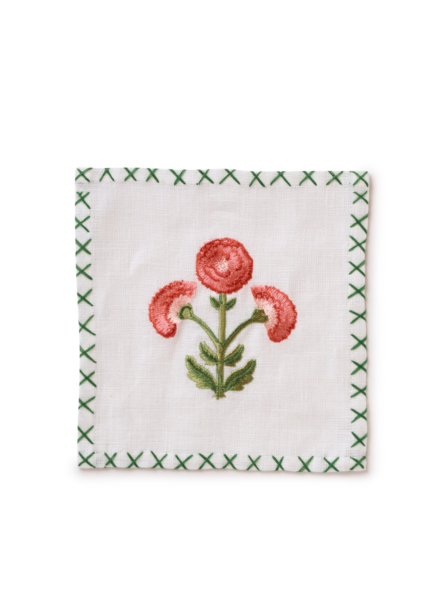 Embroidered Red Poppy Cocktail Napkins, Set of 4
