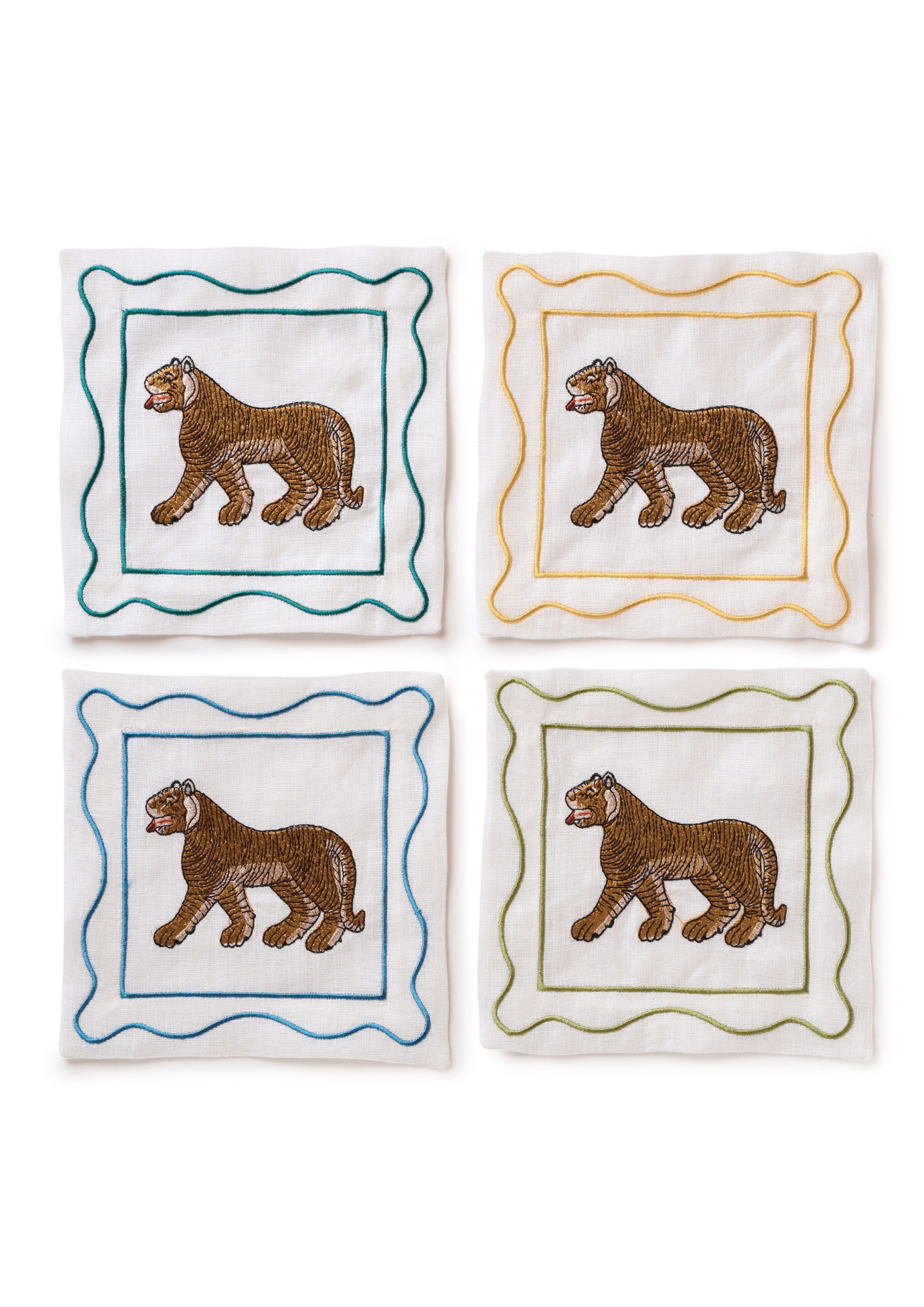 Embroidered Indian Tiger Cocktail Napkins, Set of 4