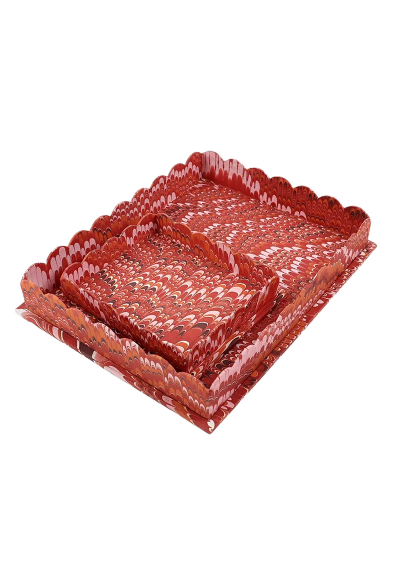 Marbled Scalloped Tray Set - Mountain Red