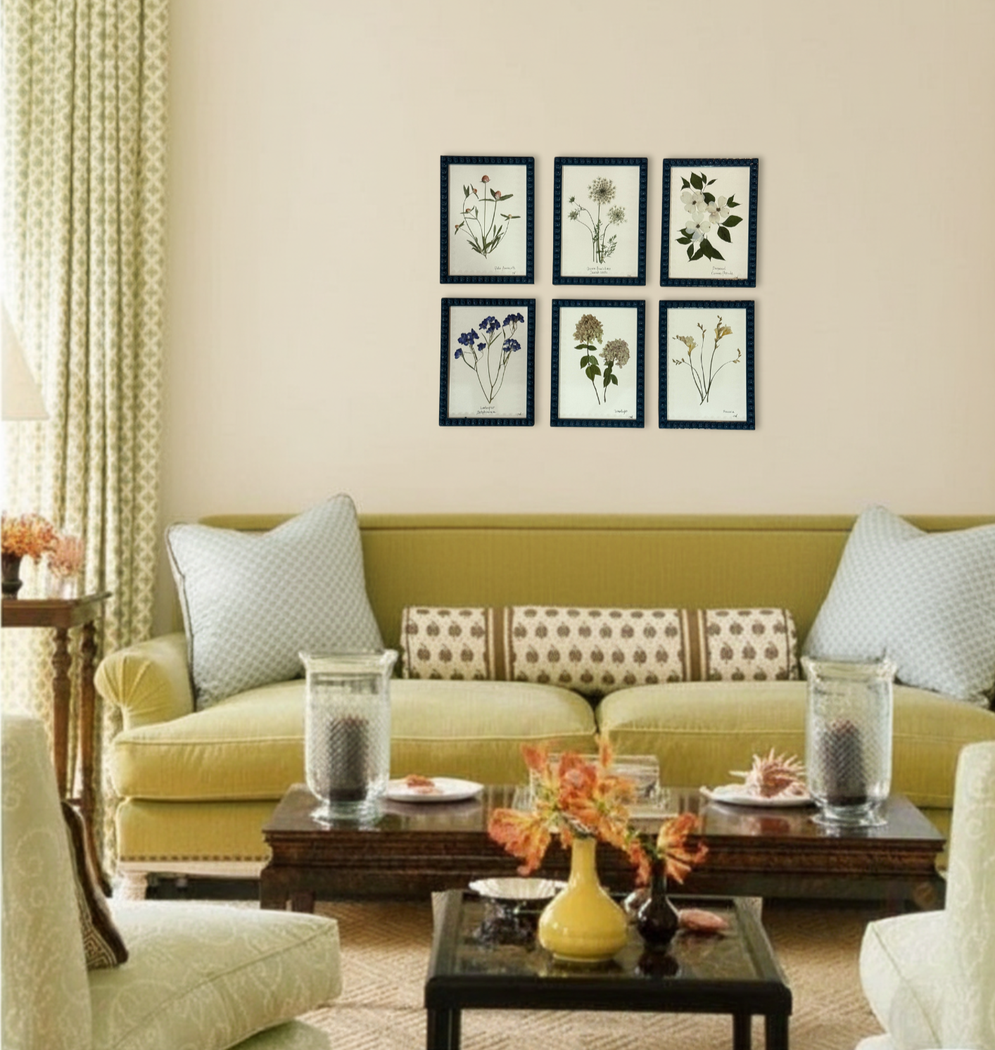 Framed Botanical In Medium Inky Blue Bobbin Frame