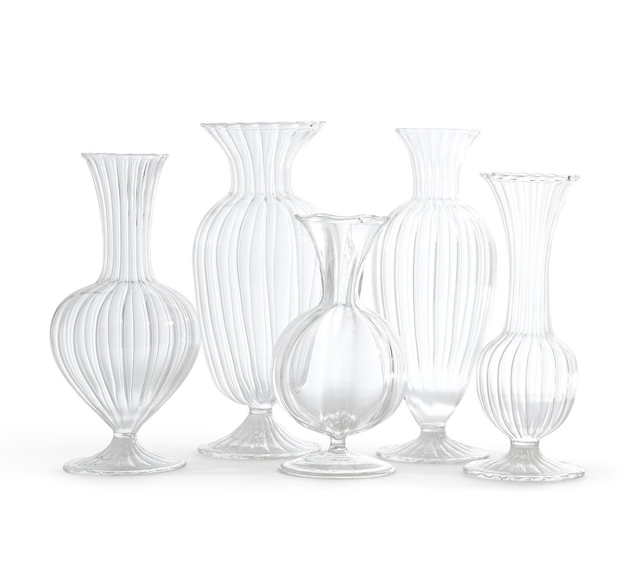 Set of 5 Fluted Vase - Hand-Blown Glass