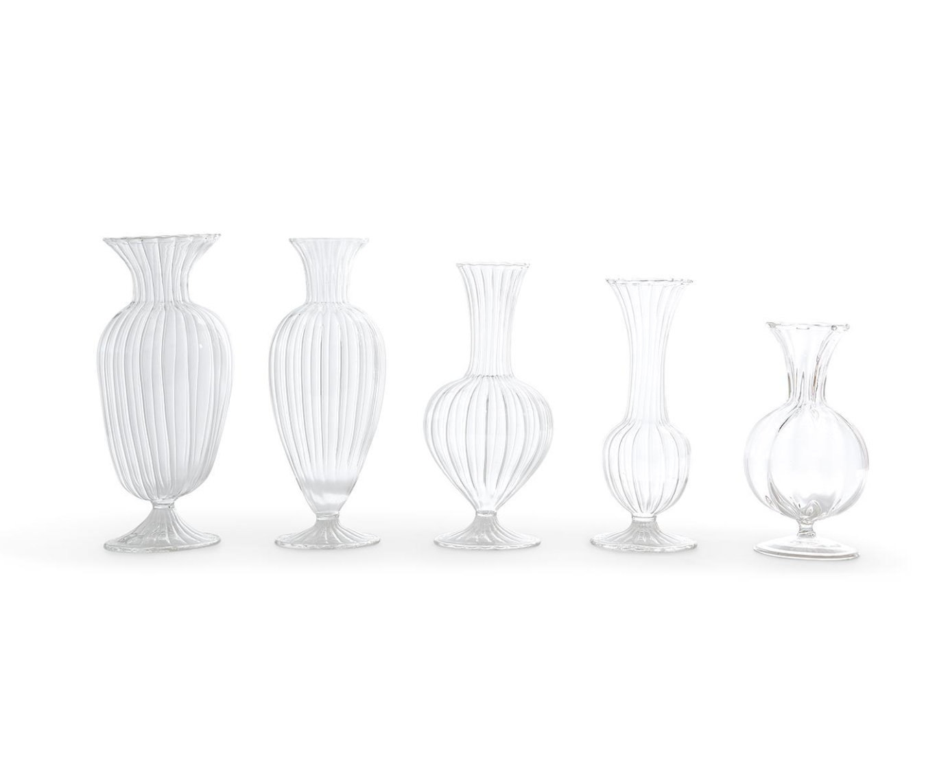 Set of 5 Fluted Vase - Hand-Blown Glass
