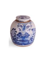 10″ Foot-stomped Blue and White Flower Jar