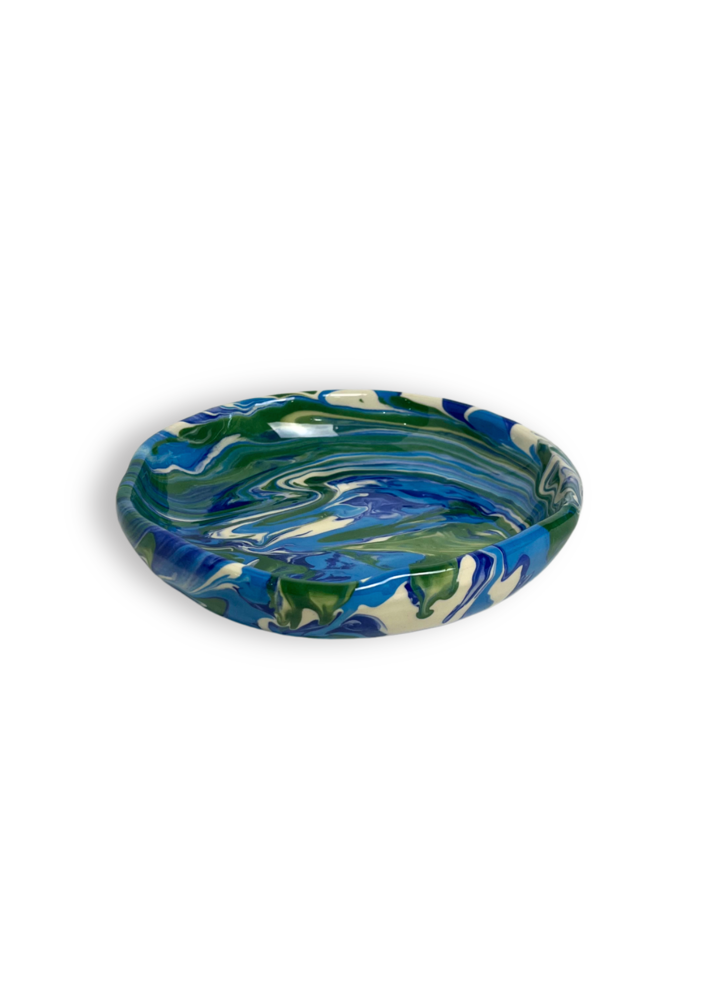 Marbled Ceramic Coupelle dish in Blue Green