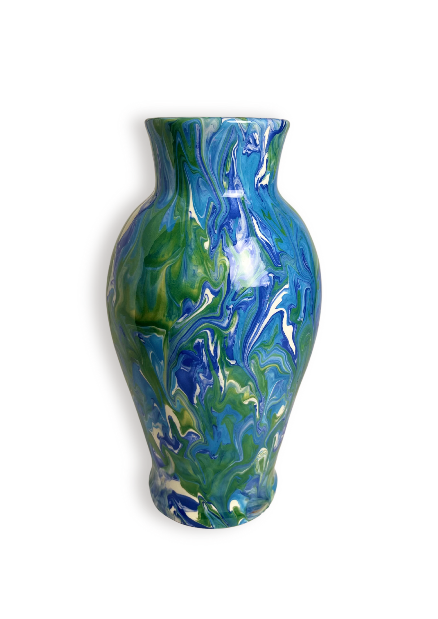 Marbled Ceramic Absinthe Blue Green Vase