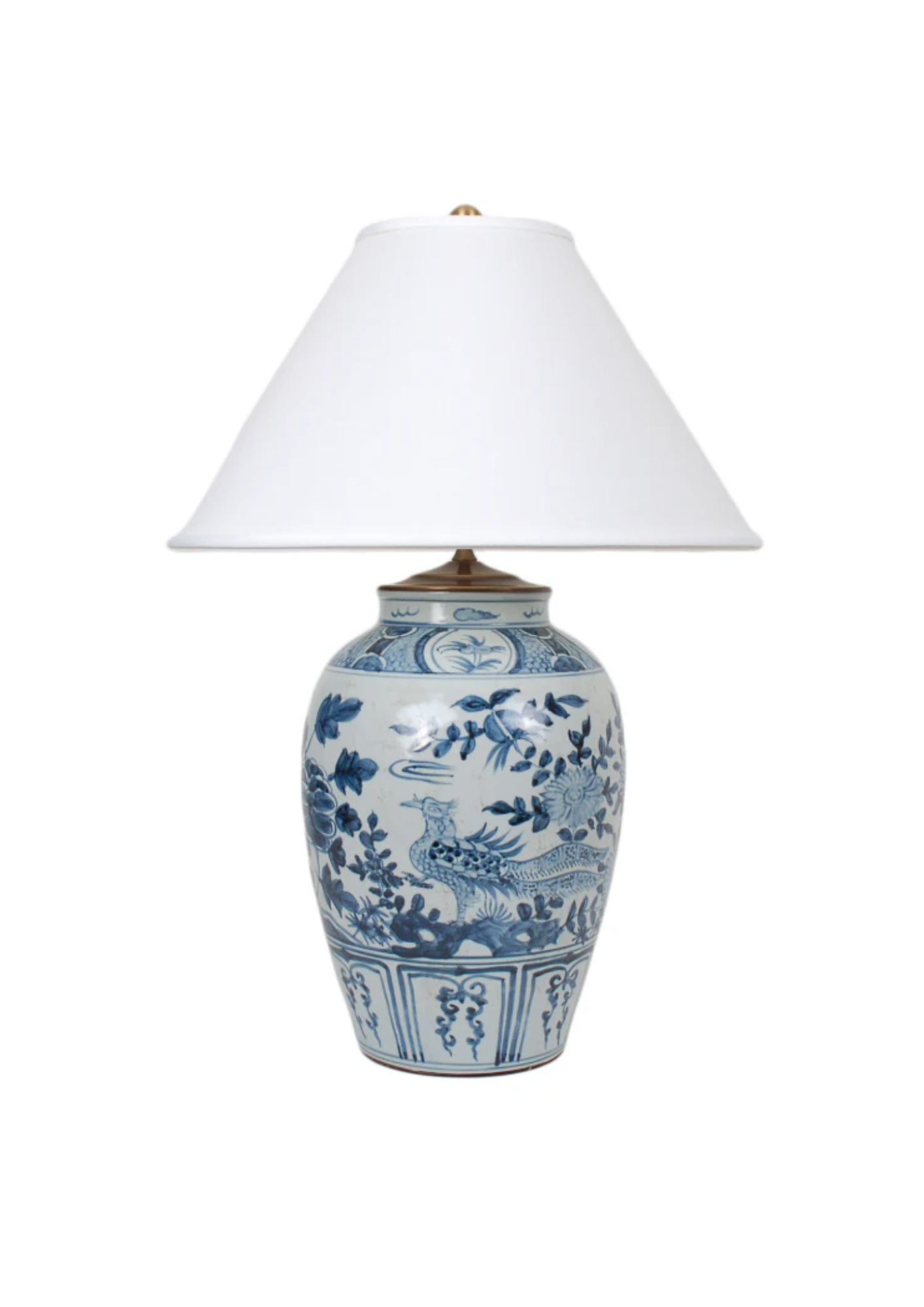 23" Blue and White Bird and Flower Lamp