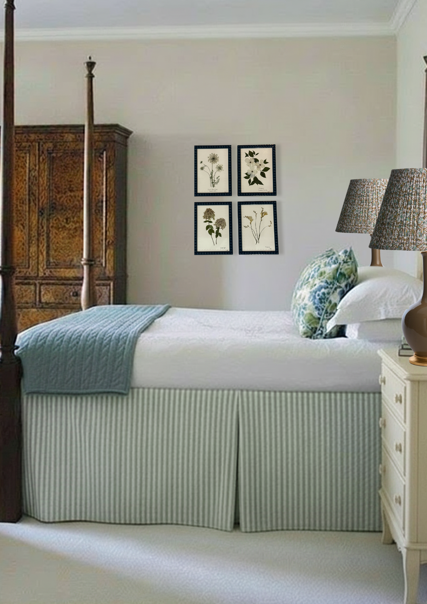 Framed Botanical In Medium Inky Blue Bobbin Frame