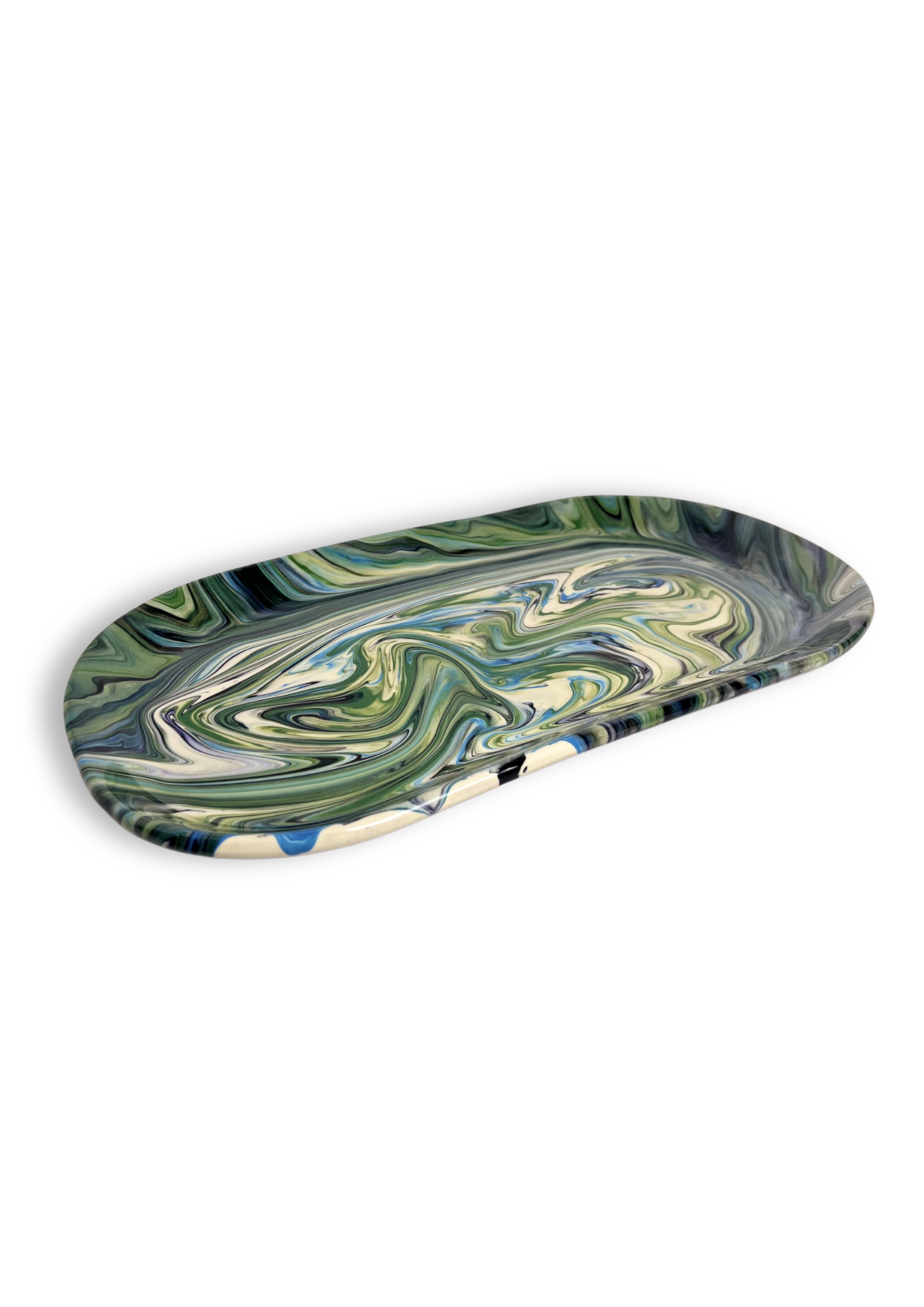 marbled oval serving platter side view