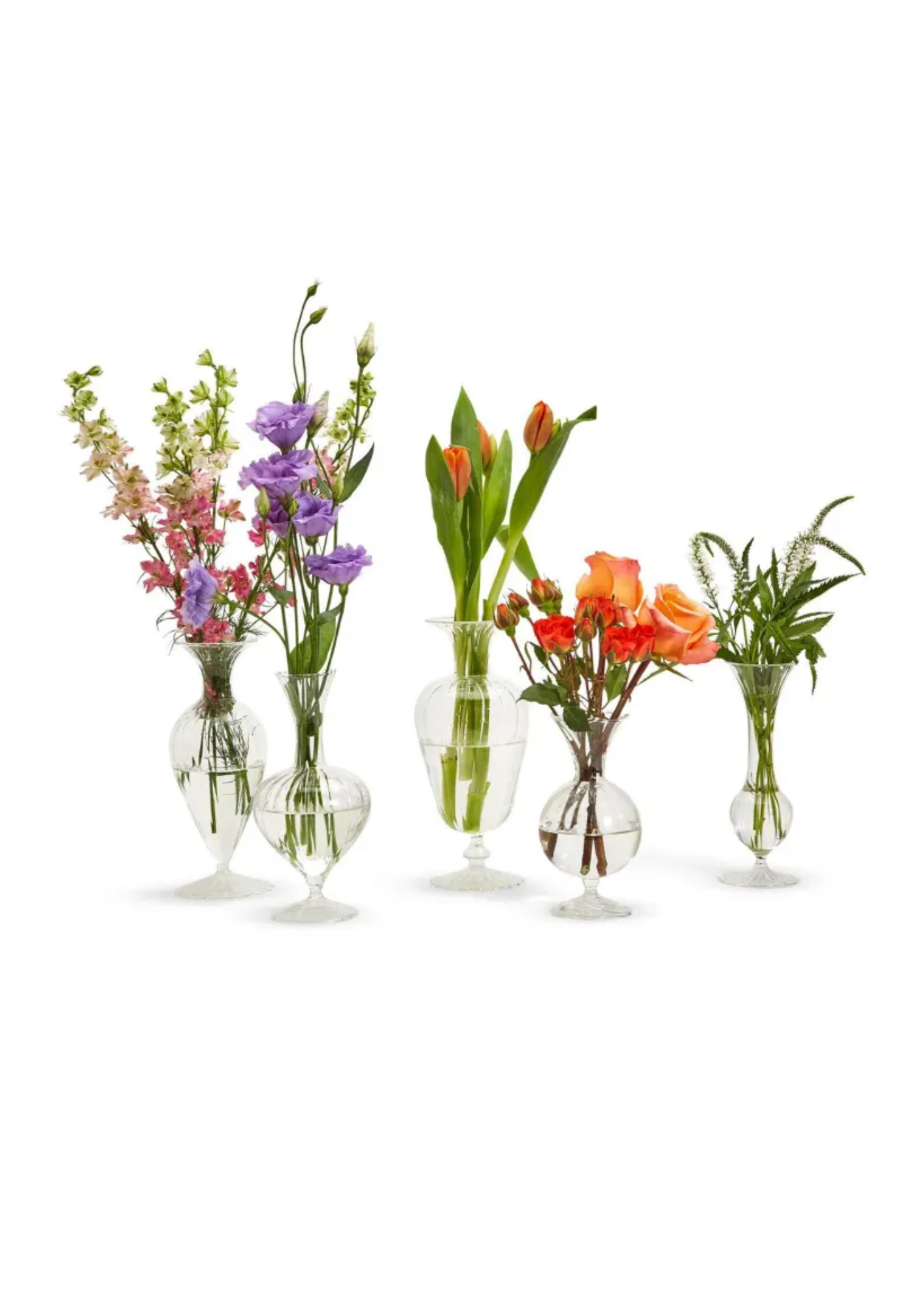 Set of 5 Fluted Vase - Hand-Blown Glass