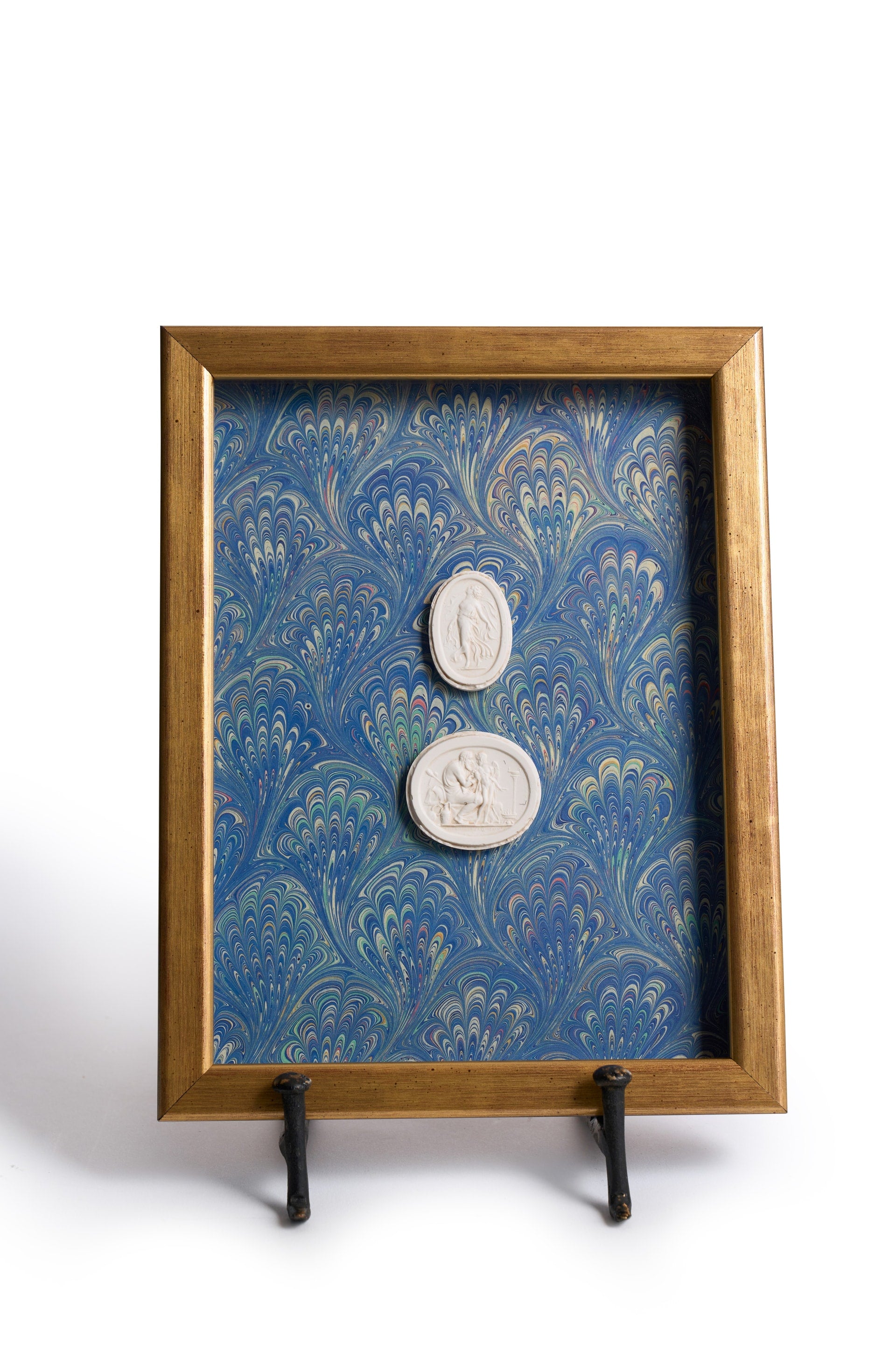Small Framed Double Intaglios on Blue Peacock Paper