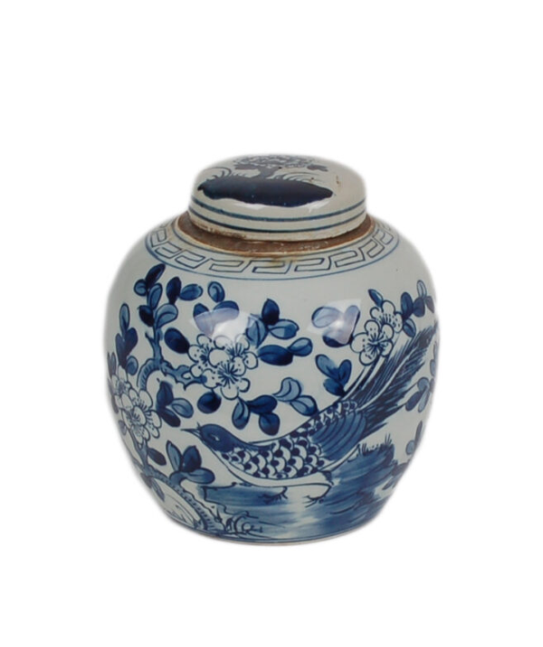 6" Blue and White Bird Jar