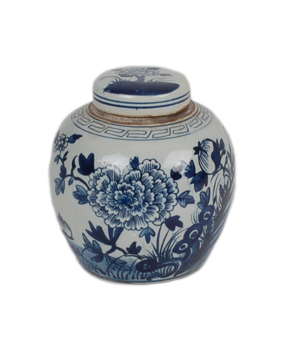 6" Blue and White Flower Jar
