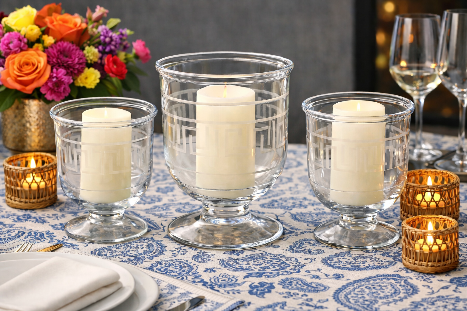 Mini Greek Key Hurricane Vase